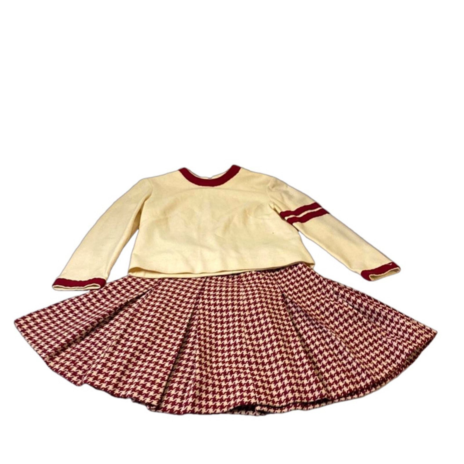 Vintage Vintage 70s Girls Outfit Cream Maroon Trim Top & Houndstooth Size 25" / US 0 / IT 36 - 2 Thumbnail