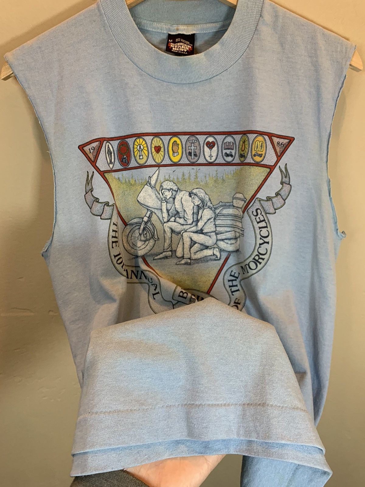 Vintage *RARE* Vintage 80s Blessing Of The Motorcycles Jesus Shirt Size US M / EU 48-50 / 2 - 4 Thumbnail