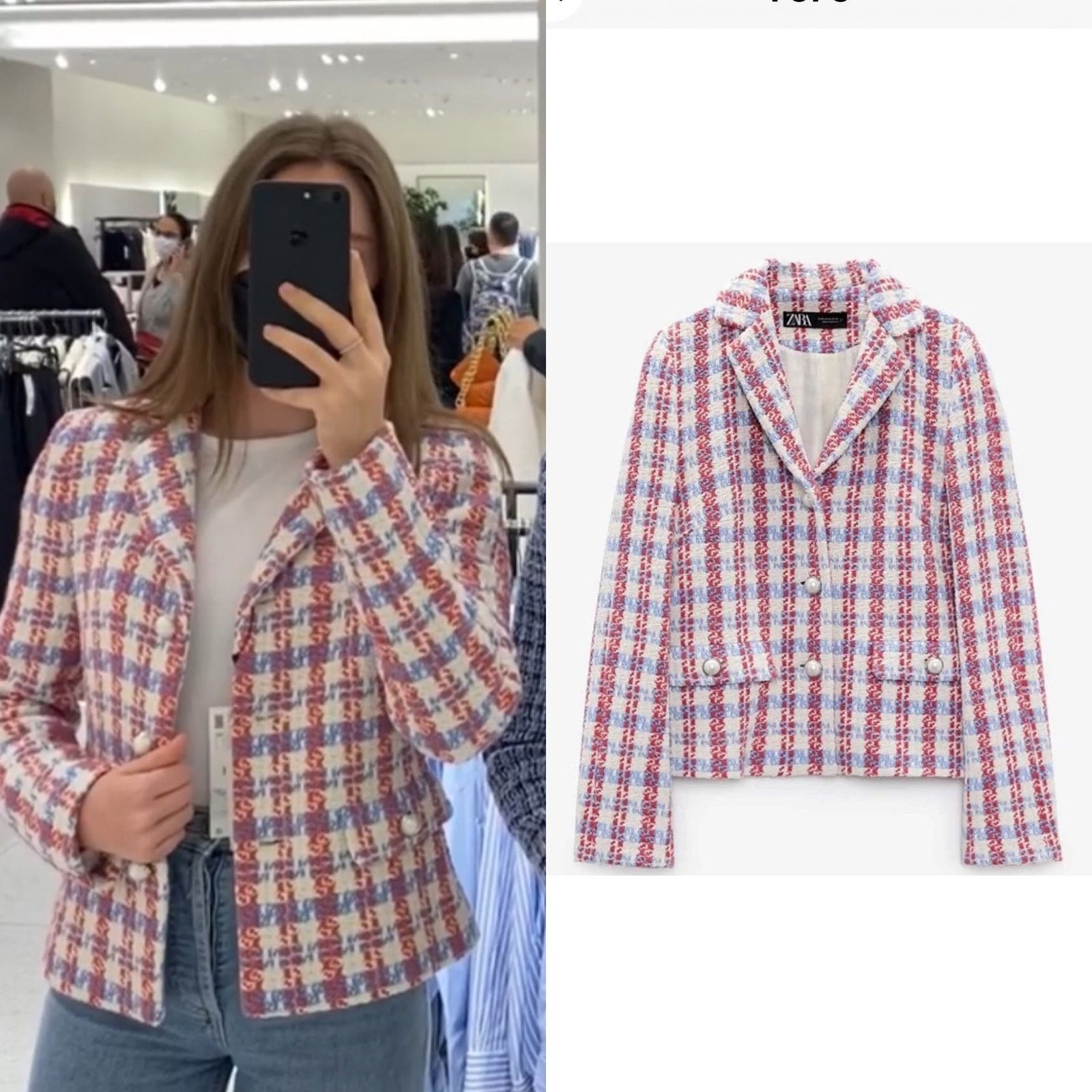 Zara ZARA PEARL BUTTON TEXTURED JACKET MULTICOLORED Size XS / US 0-2 / IT 36-38 - 1 Thumbnail