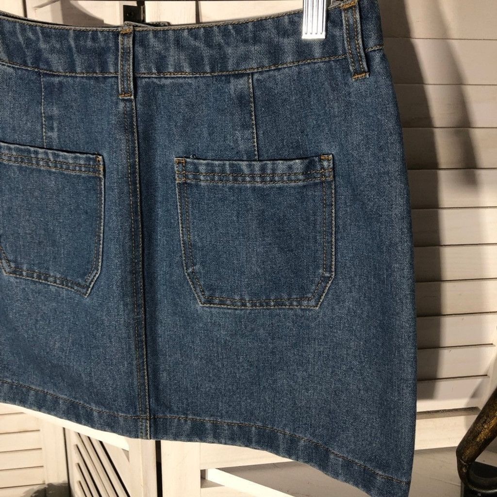 Forever 21 Y2K Mini Skirt Zipper Front Patch Pockets Denim Blue sz M Size 30" / US 8 / IT 44 - 6 Thumbnail