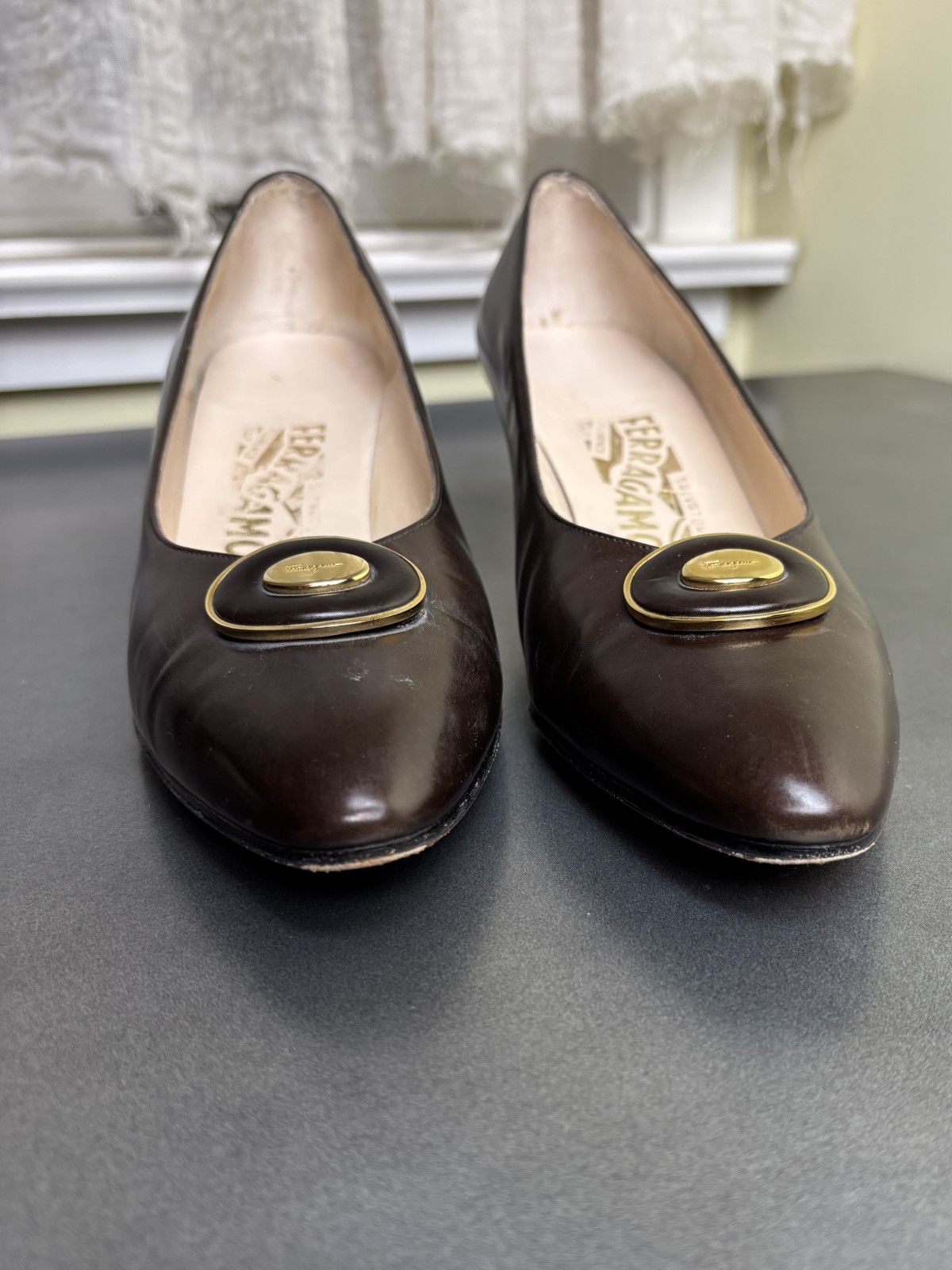 Salvatore Ferragamo × Vintage Vintage Ferragamo Heels Brown Leather Slip On 1980s Box Size US 9.5 / IT 39.5 - 5 Thumbnail