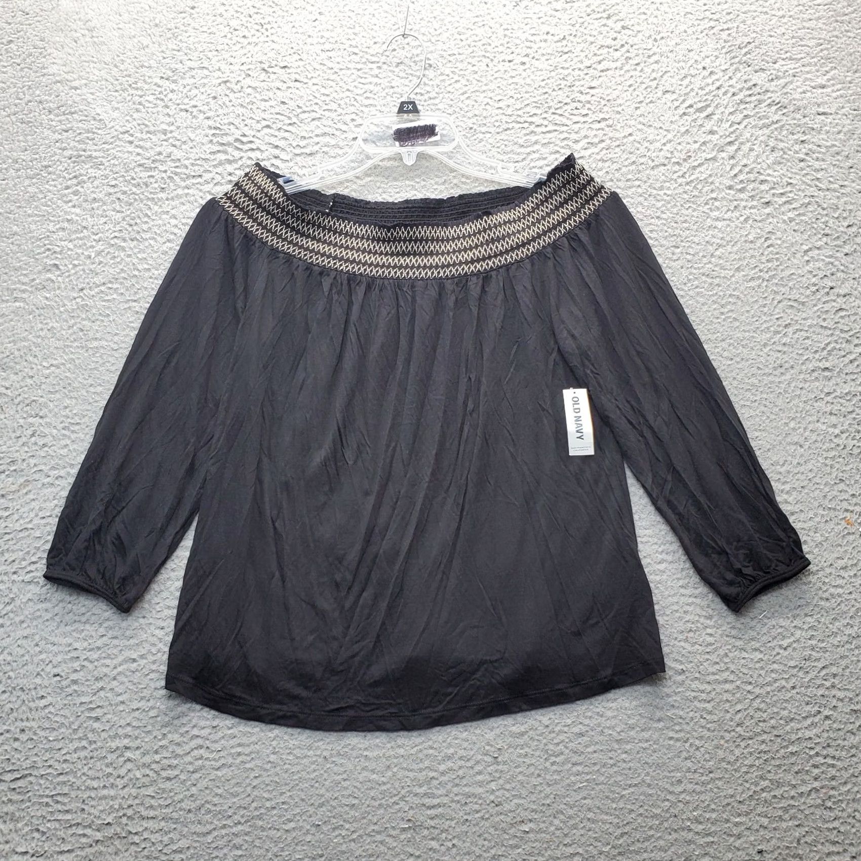 Old Navy Old Navy Blouse Womens Medium Black Viscose Long Sleeve Off The Shoulder Shirt Size M / US 6-8 / IT 42-44 - 2 Thumbnail