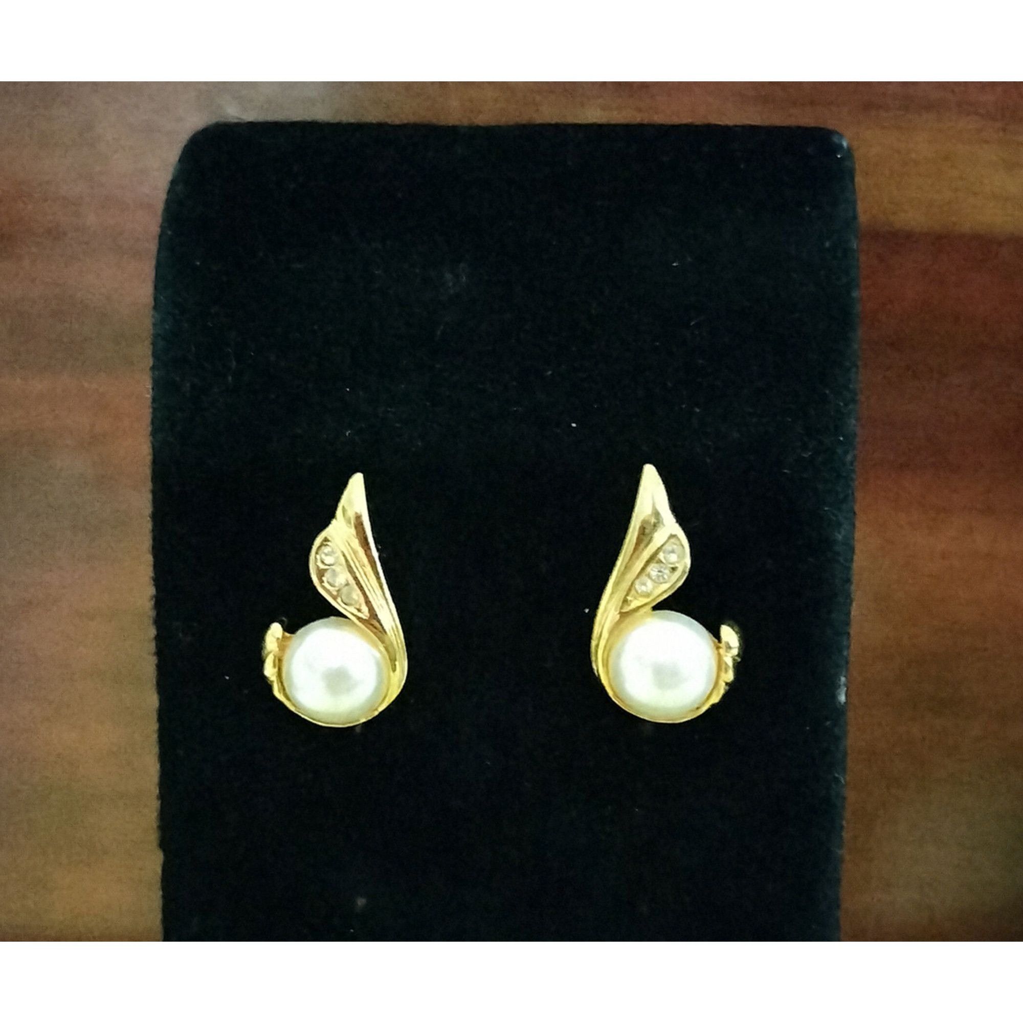Other Gold Tone Swan Faux Pearl Stud Earrings Glass Rhinestones Je Size ONE SIZE - 2 Thumbnail