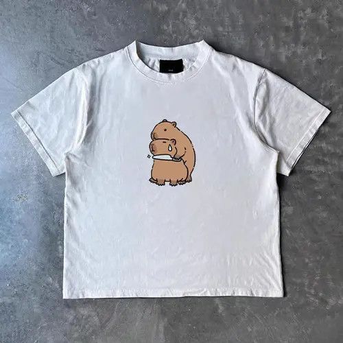 VIBE White casual retro capybara print loose t-shirt Size US M / EU 48-50 / 2 - 5 Thumbnail