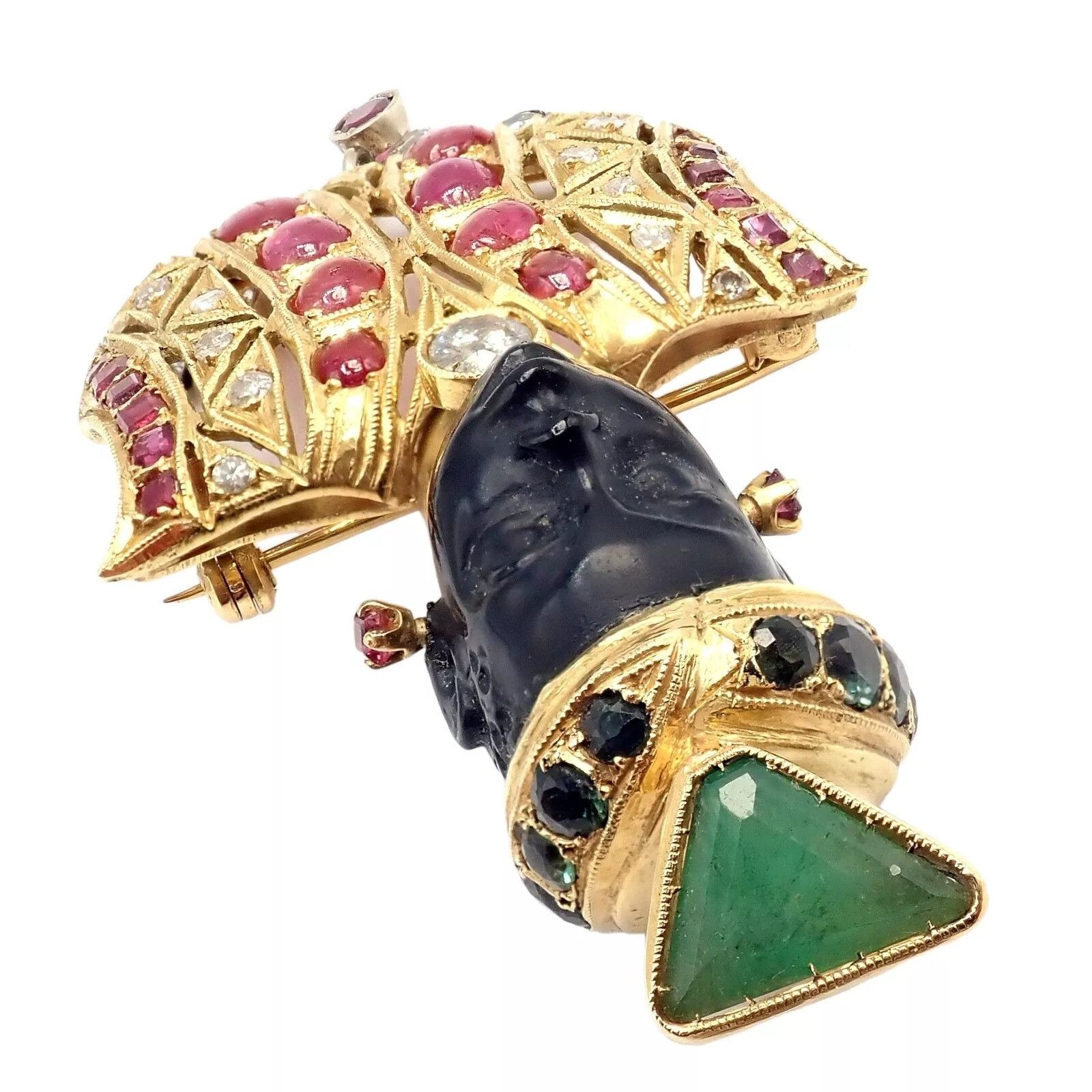 Vintage Ethel Merman 18k Yellow Gold Blackamoor Diamond Ruby Brooch Size ONE SIZE - 7 Thumbnail