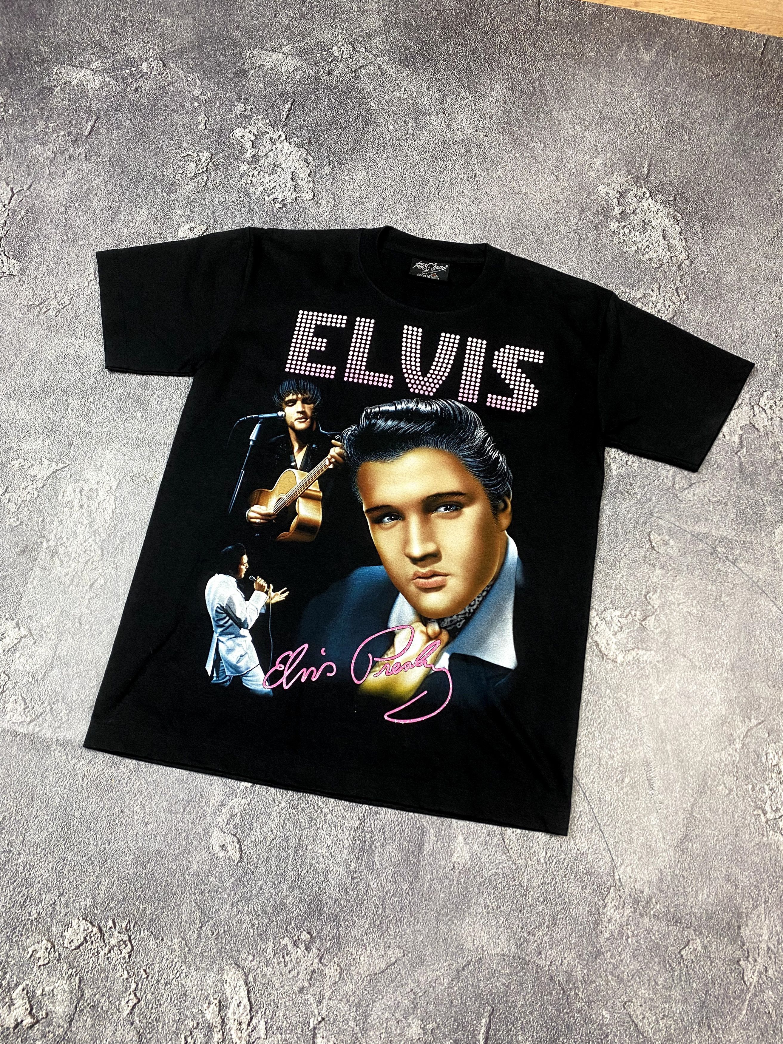 Band Tees × Vintage Vintage 00s Elvis Presley Pink Logo Black T-shirt Y2K Size US M / EU 48-50 / 2 - 2 Thumbnail