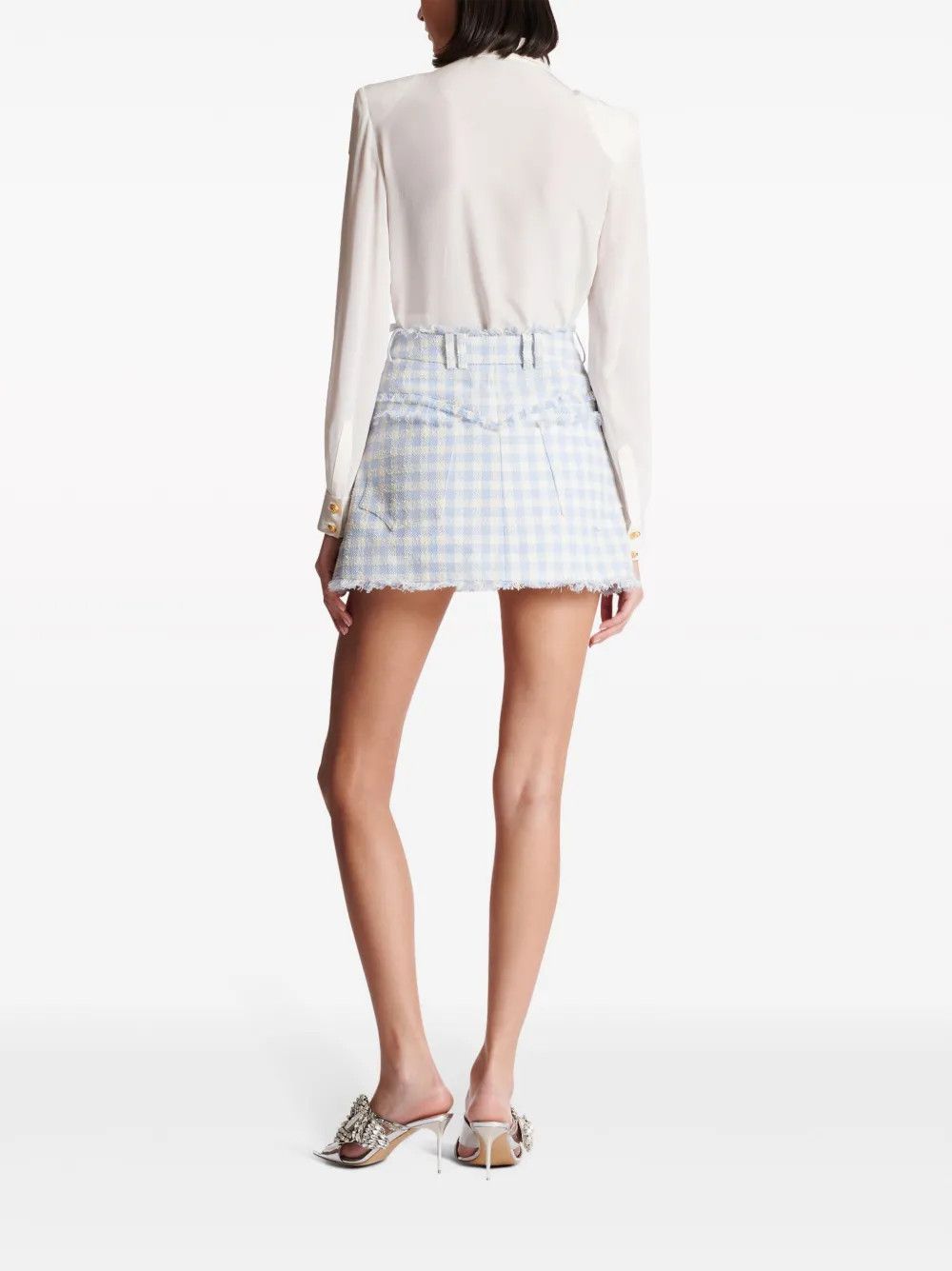 Balmain o1y0625 Mini Skirt in Sky Blue/White Size 27" / US 4 / IT 40 - 6 Thumbnail