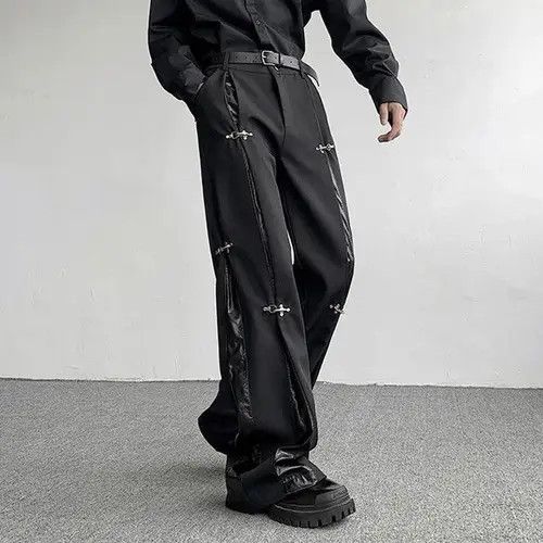 VIBE Avant garde retro buckle pu leather mix pleated pants Size US 30 / EU 46 - 1 Thumbnail