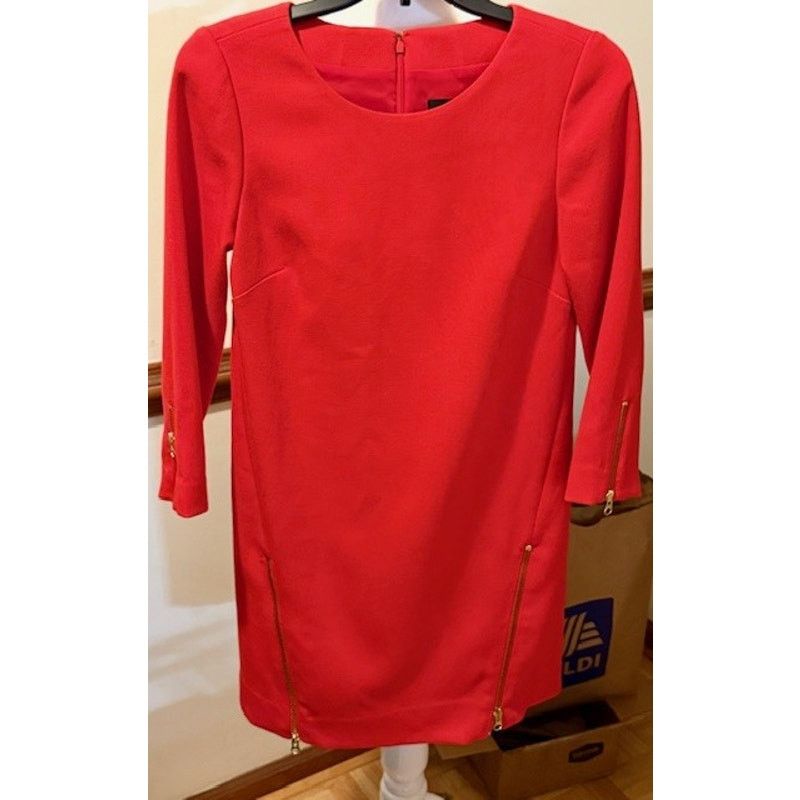 J.Crew J.Crew Red Sheath Dress Gold Zipper Detail 3/4 Sleeve Size 0 Size XS / US 0-2 / IT 36-38 - 3 Thumbnail