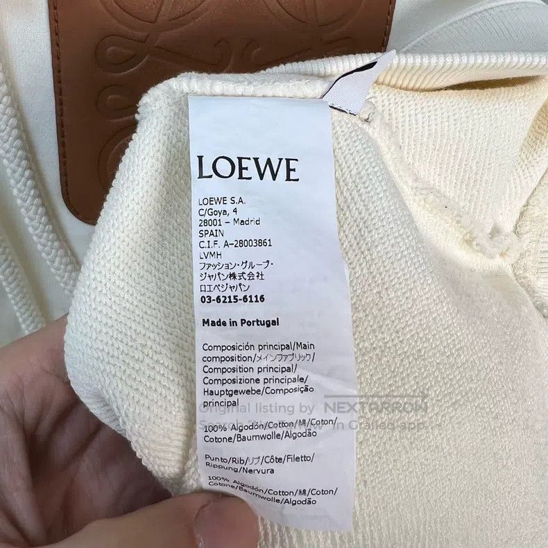 Loewe Loewe Off-white Front Leather Patch Hooded Sweatshirt Size US XL / EU 56 / 4 - 4 Thumbnail