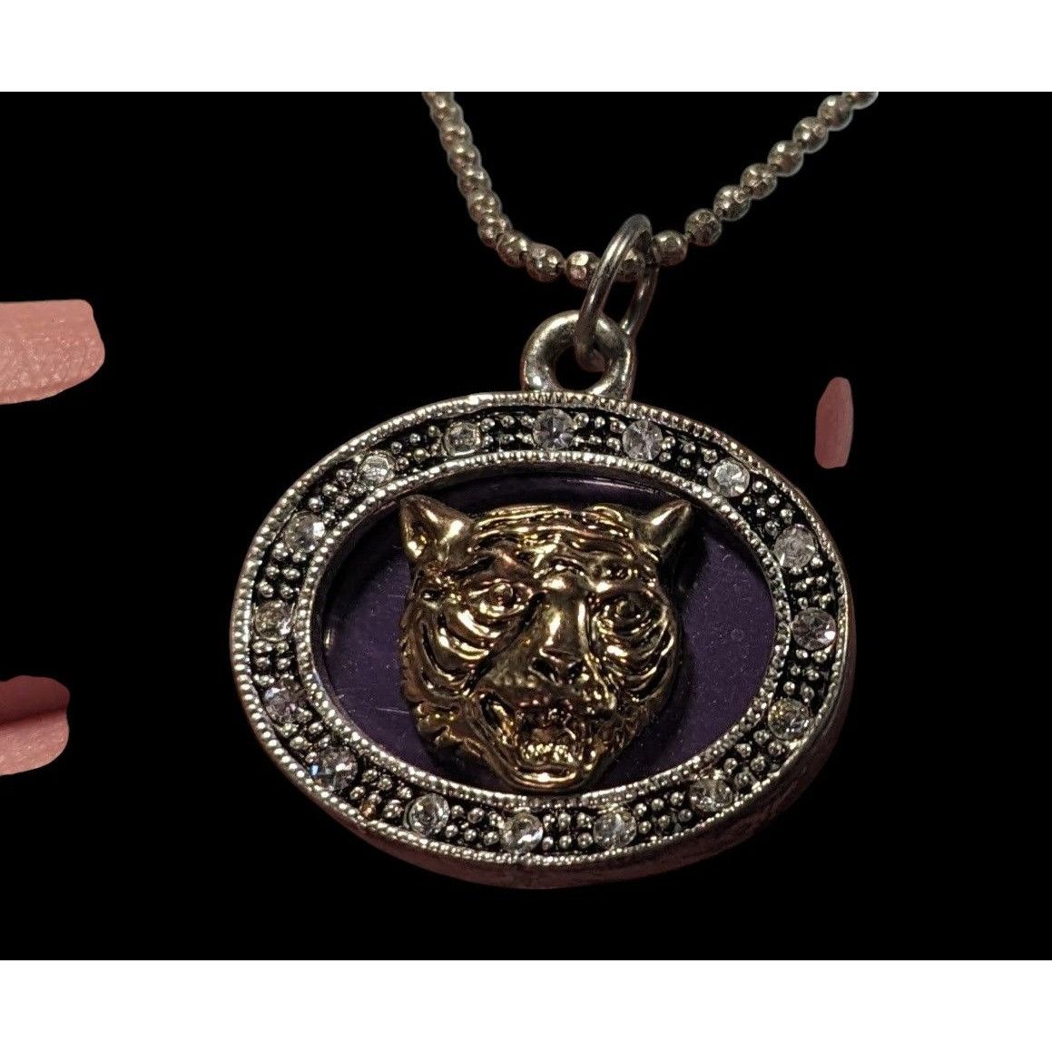 Other Metallic Purple Silver And Gold Tone Tiger Face Pendant Neck Size ONE SIZE - 5 Thumbnail