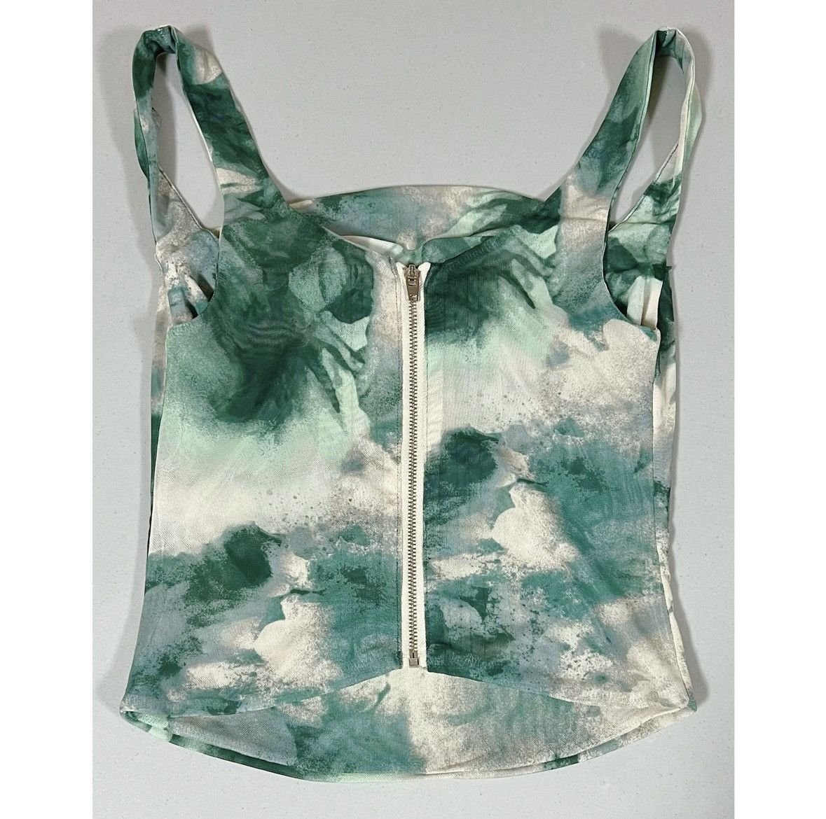 Vintage Green Tie Dye Floral Mesh Tank Crop Top Shirt Blouse XS ✨ Size XS / US 0-2 / IT 36-38 - 4 Thumbnail