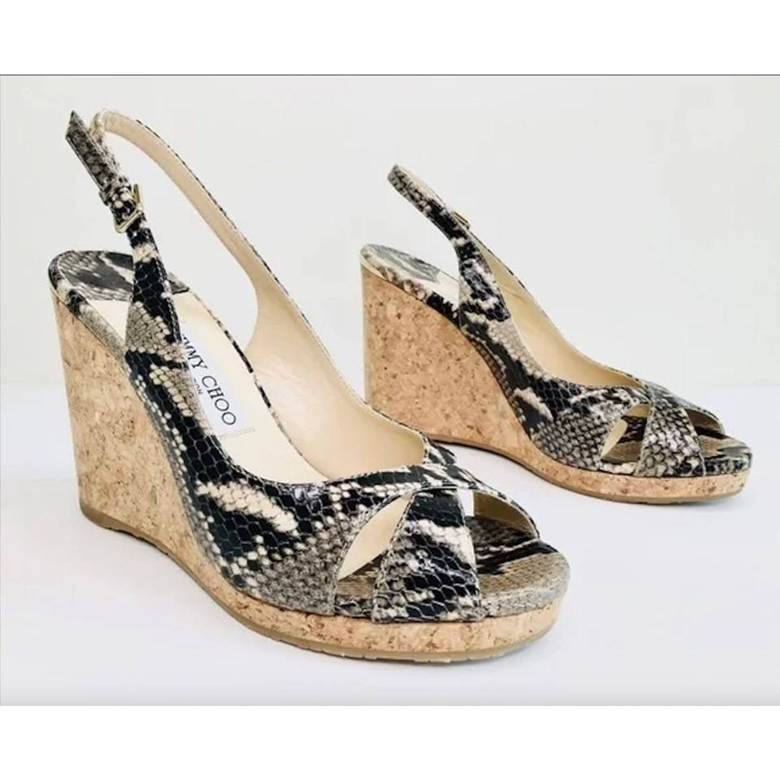 Jimmy Choo Jimmy Choo Amely Snake Print Slingback Wedge Sandals Nw 40.5 Size US 10.5 / IT 40.5 - 3 Thumbnail