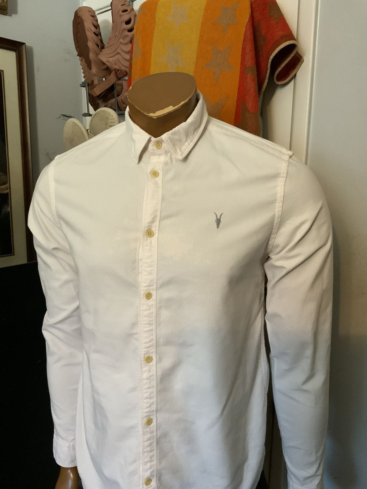 Allsaints AllSaints Ram Skull Pink/White Striped Kilda Button Shirt Size US S / EU 44-46 / 1 - 12 Thumbnail