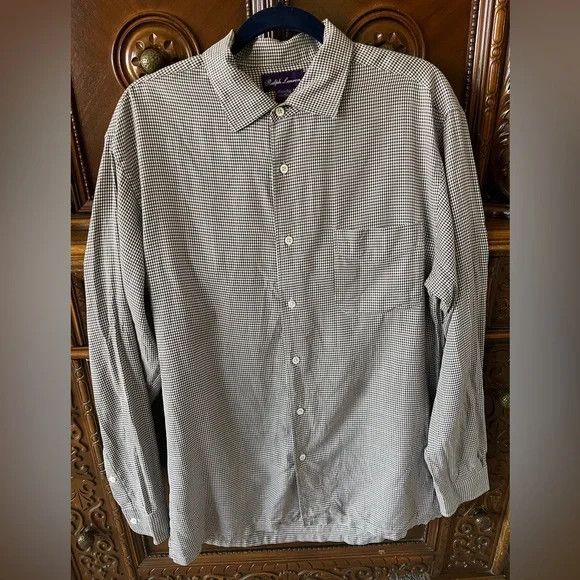 image of Ralph Lauren Purple Label Made In Italy Micro Houndstooth Button Up Shirt Brown Purple in Purple/Br