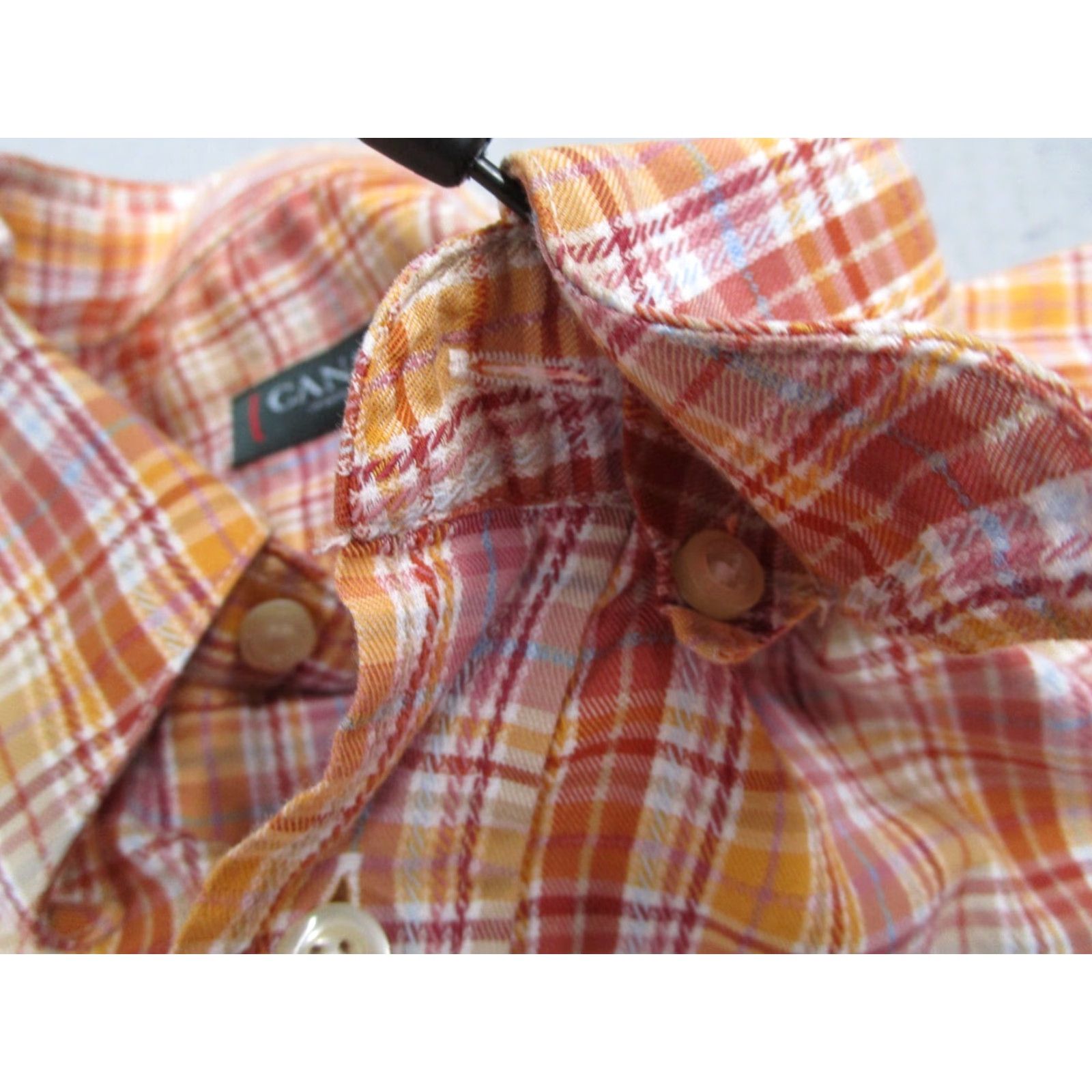 Canali CANALI Shirt Men XL Orange Plaid Button-Up Long Sleeve Casual Designer Italian Size US XL / EU 56 / 4 - 7 Thumbnail