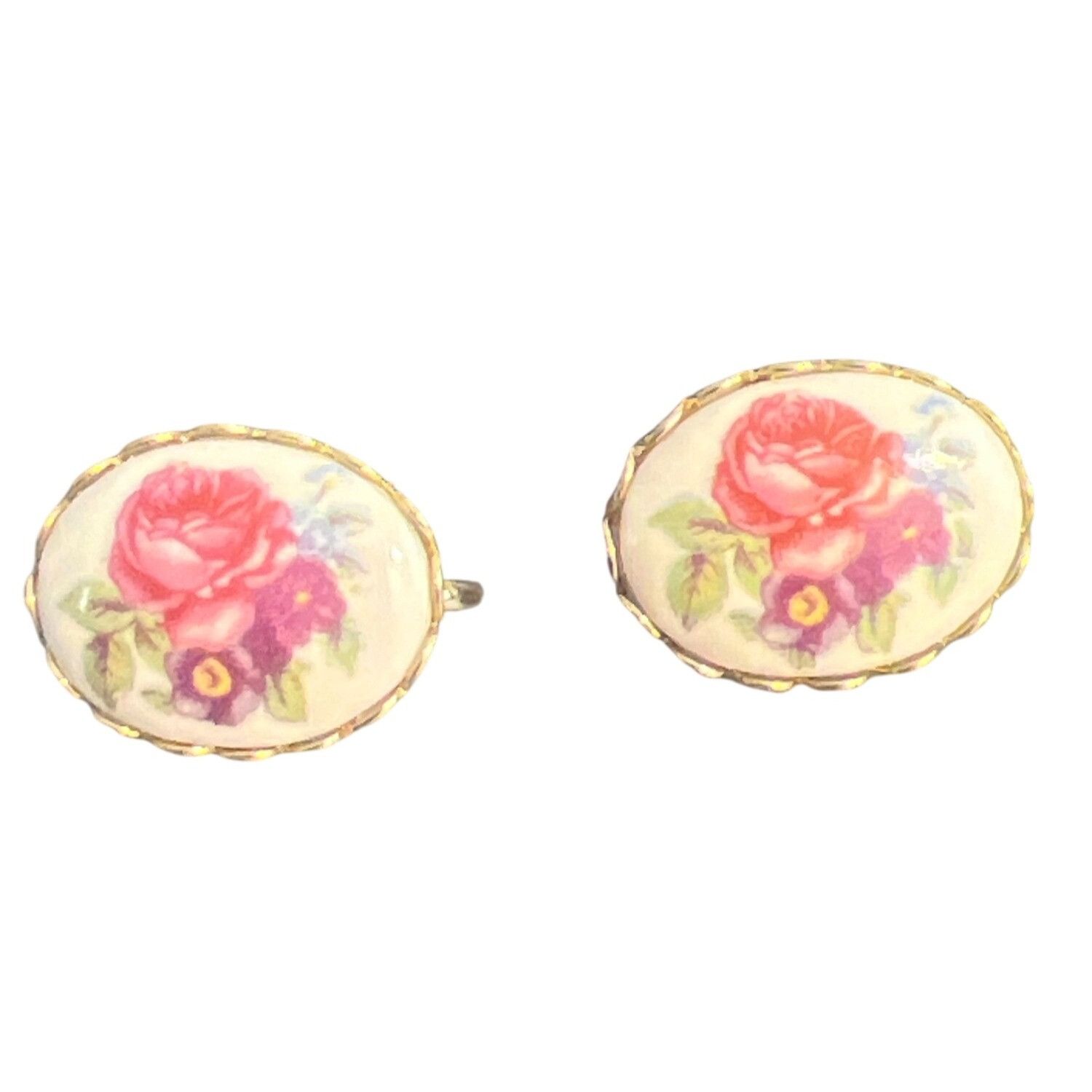 Other Vintage Ceramic Porcelain Clip on Earrings Transferware Gold Size ONE SIZE - 1 Thumbnail
