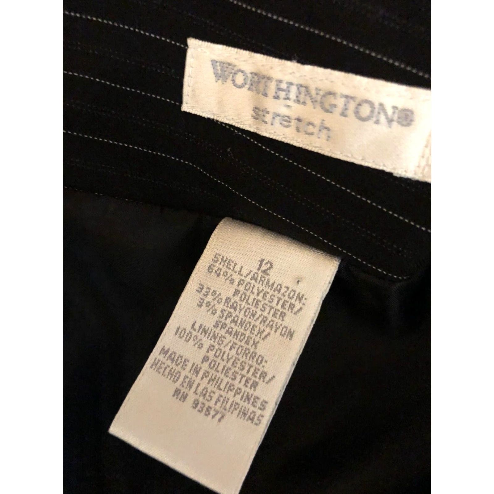 Worthington Worthington Stretch Straight Skirt 12 Black Pinstripe Knee Length Lined 34”waist Career Women Size 34" / US 12 / IT 48 - 4 Thumbnail