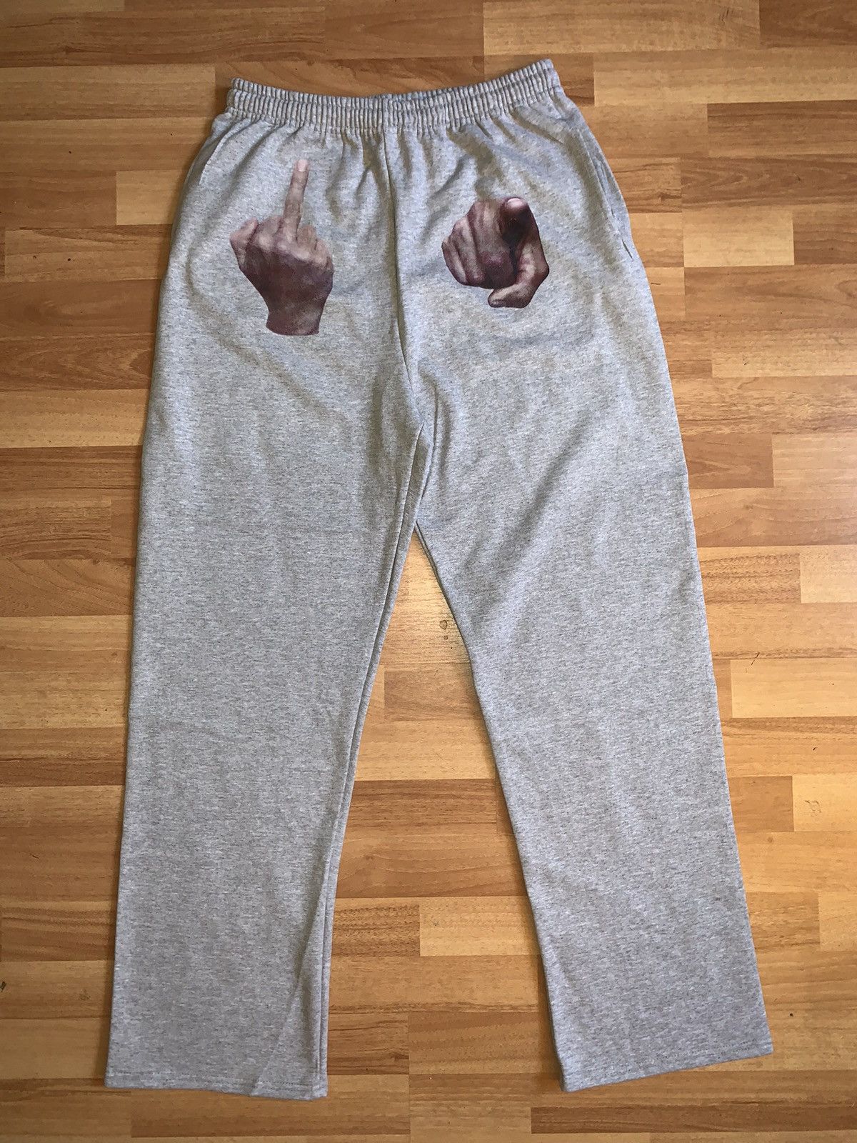 Japanese Brand Grey Middle Finger Sweatpants Size US 30 / EU 46 - 2 Thumbnail