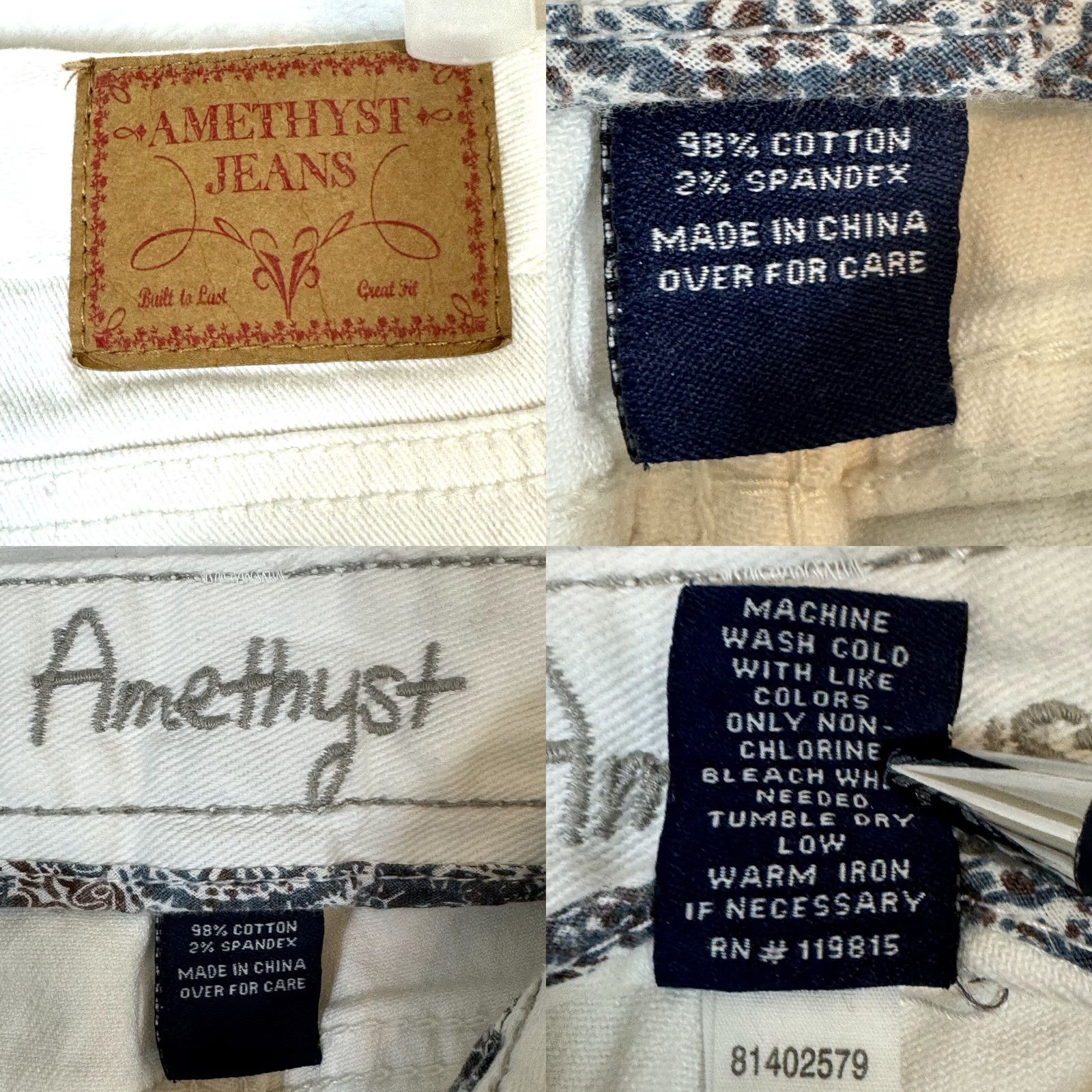 Vintage Amethyst Women’s Jeans White Denim Stretch Low Rise Skinny 5-Pocket Design 5 Juniors XS? Size 27" / US 4 / IT 40 - 9 Thumbnail