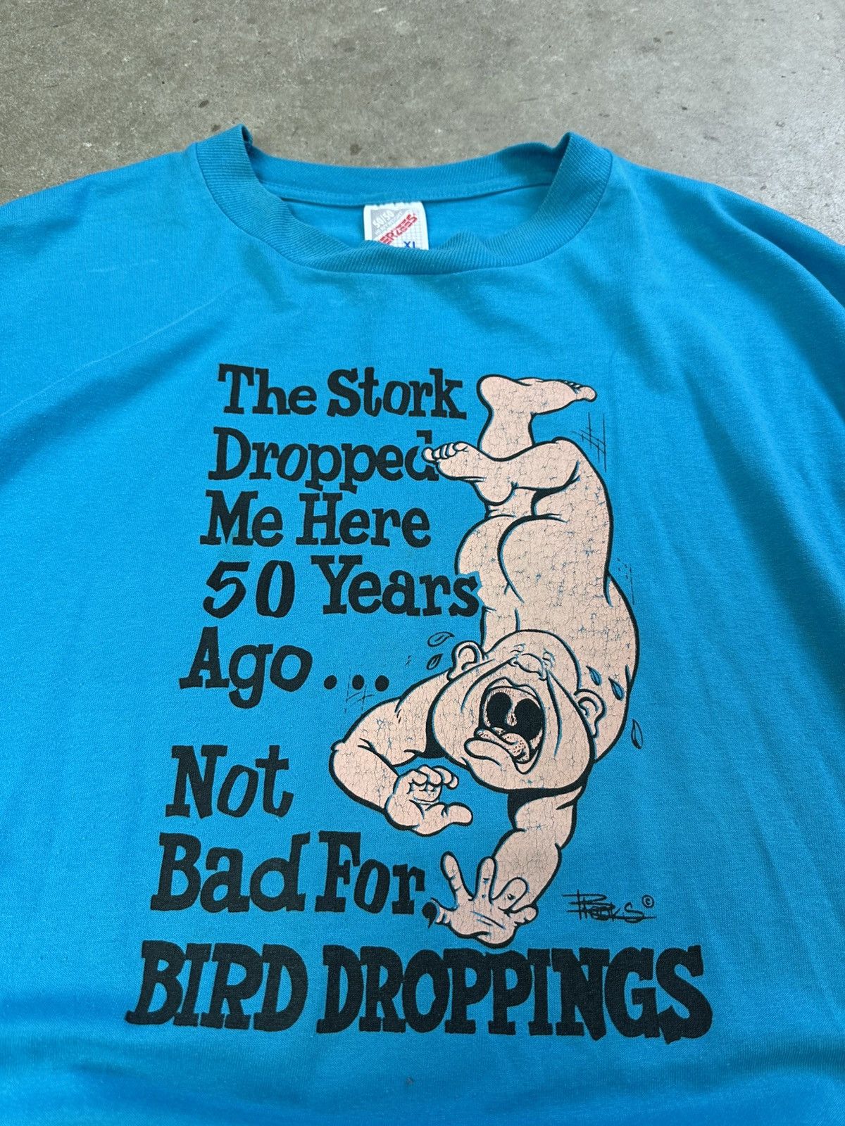 Vintage Vintage Humor Tee Bird Droppings Funny XL Baby Blue 80s Size US XL / EU 56 / 4 - 3 Thumbnail