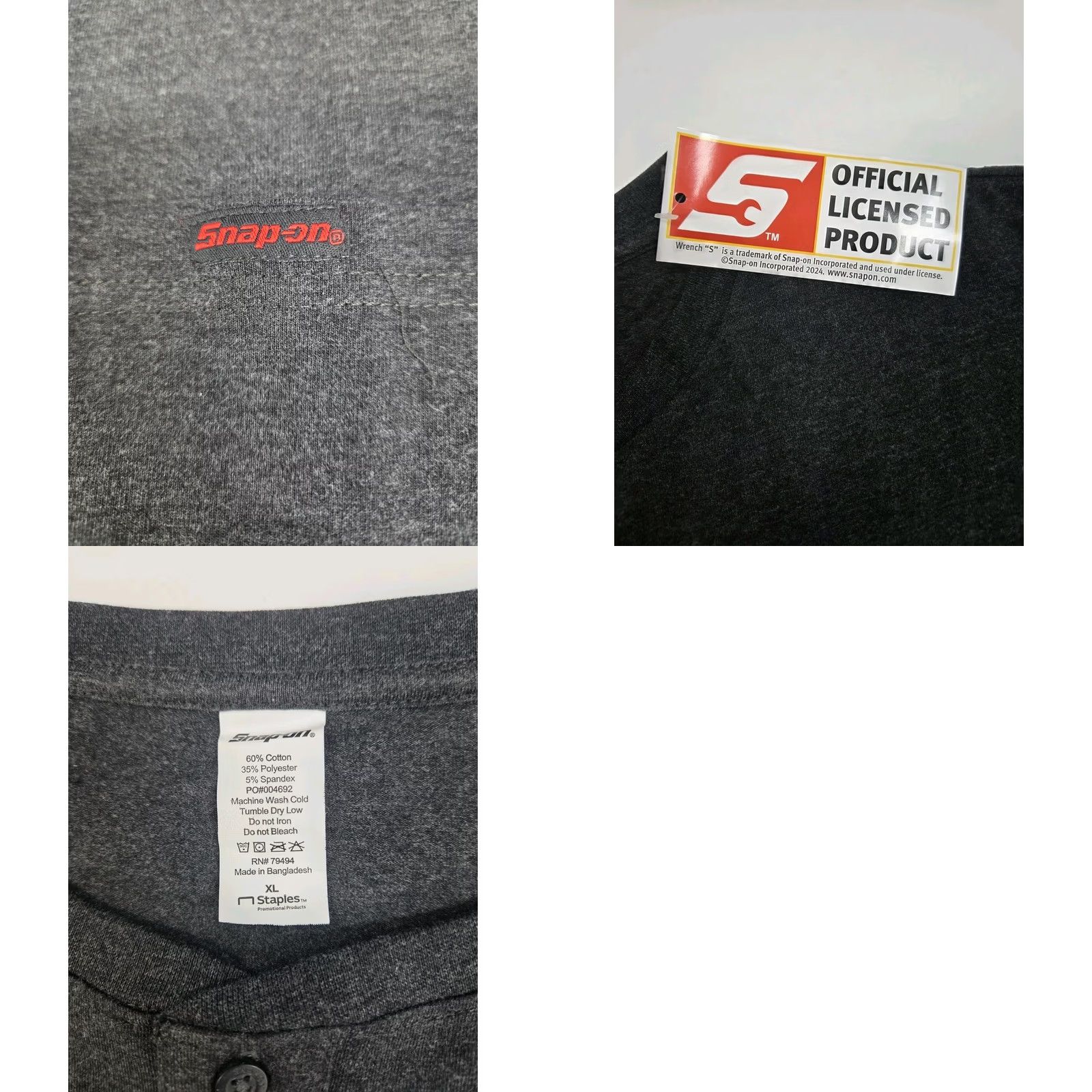 Vintage NWT Snap On Tools Men's Polo Shirt S/S Crew Neck XL Dark Grey with Logo Embroidered Button Closure Regular Fit | 8051 Size US XL / EU 56 / 4 - 8 Thumbnail
