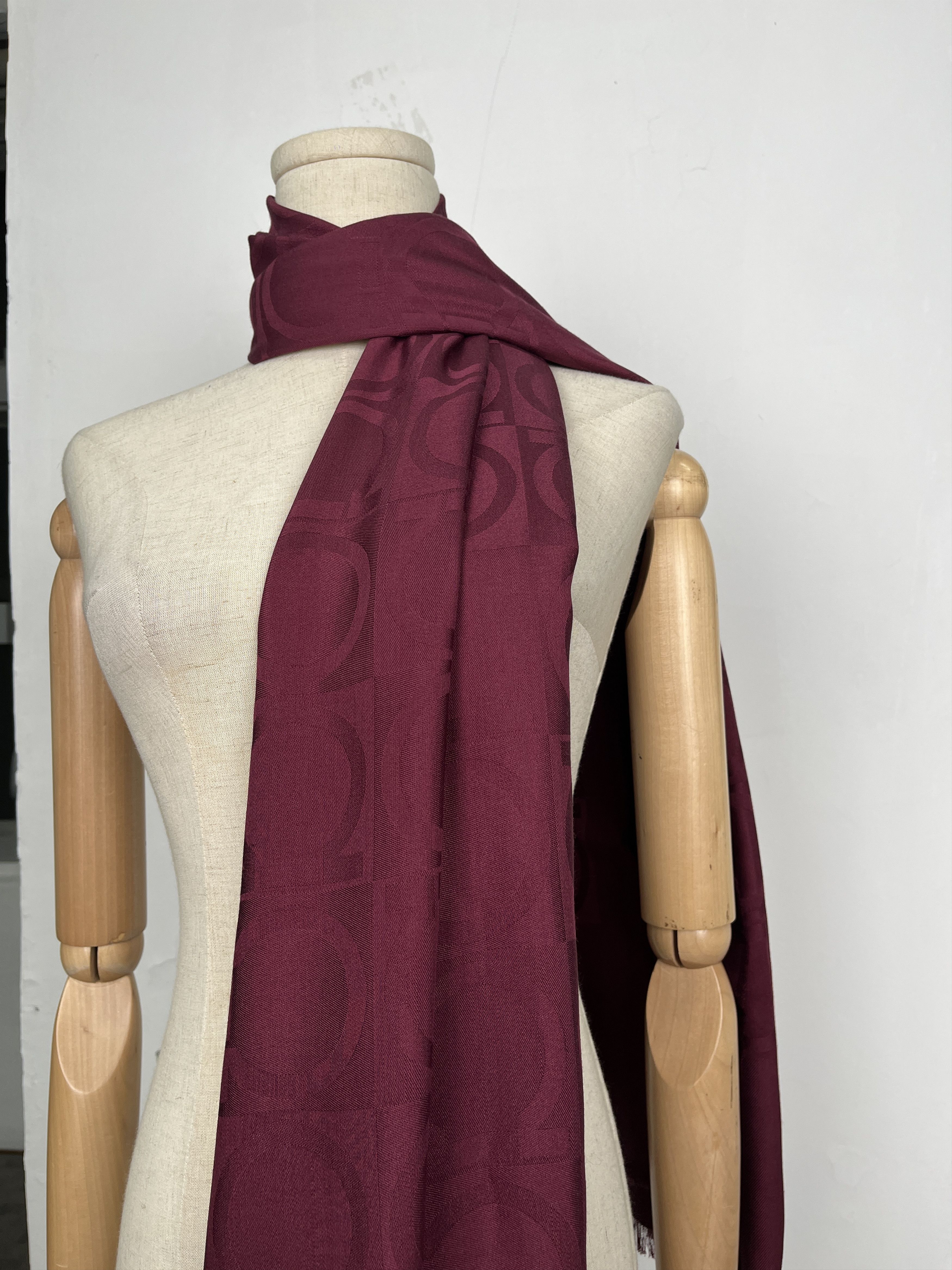 Salvatore Ferragamo Burgundy Silk And Wool Scarf Size ONE SIZE - 2 Thumbnail