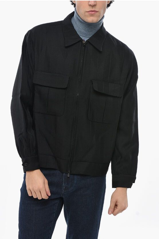 Wool Overshirt Jacket with Double Breast Pocket and Zip Clos