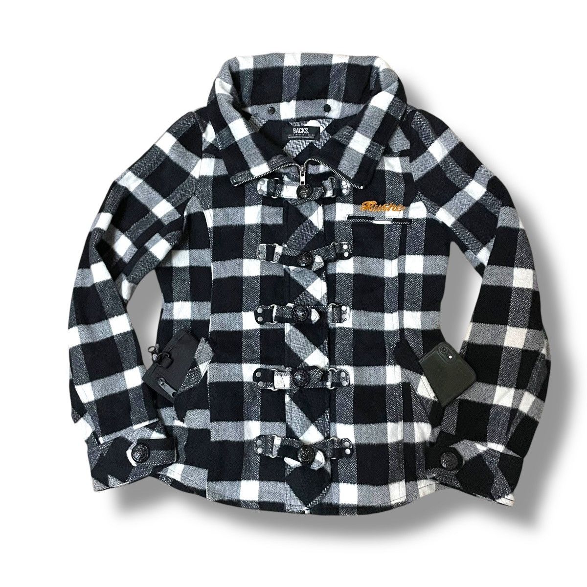 Le Grande Bleu (L.G.B.) 🇯🇵 BACKS BUCKLE FULL ZIP CHECKERED PUNK AVANT GARDE JACKET Size US M / EU 48-50 / 2 - 1 Thumbnail