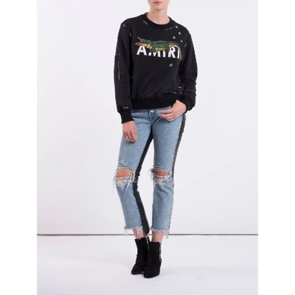 image of Amiri The Webster Leather Denim Crop Flare Jeans 26 40 Women in Blue