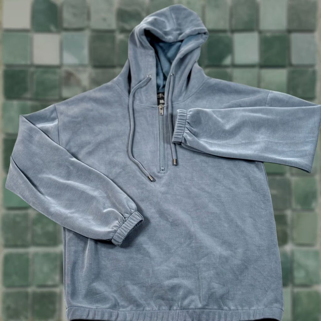 Rachel Zoe Rachael Zoe Hooded Pullover XS Greenish Gray Soft Lightweight Quarter Zip Lounge Size XS / US 0-2 / IT 36-38 - 1 Thumbnail