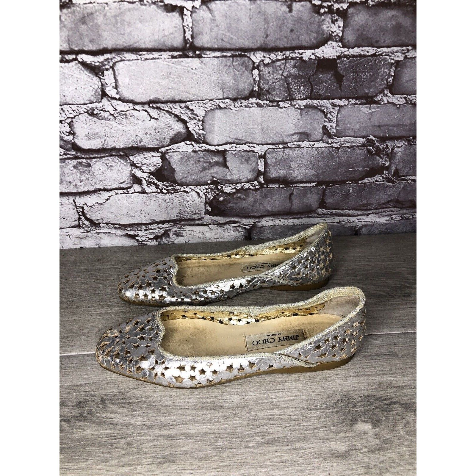 Jimmy Choo Jimmy Choo Metallic Silver Leather Cut Out Loafer Flats Wome Size US 7 / IT 37 - 12 Thumbnail