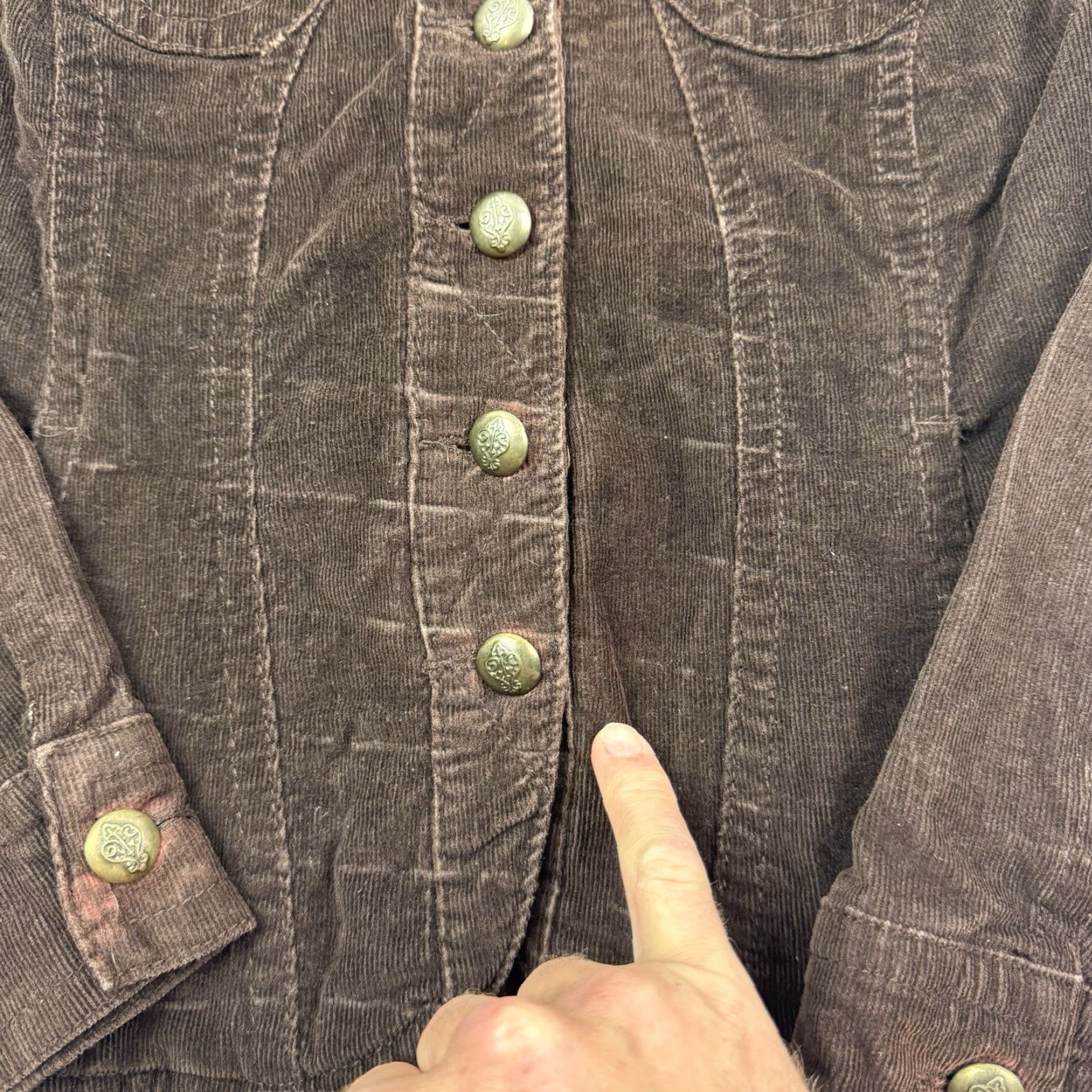Olive VINTAGE Live A Little Corduroy Jacket Womens Medium Brown Y2K Hipster 90s Size M / US 6-8 / IT 42-44 - 4 Thumbnail
