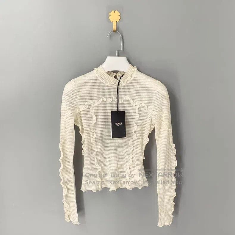 Fendi Fendi White Ruffle High Neck Translucent Silk Top Size XXS / US 00 / IT 34 - 1 Thumbnail