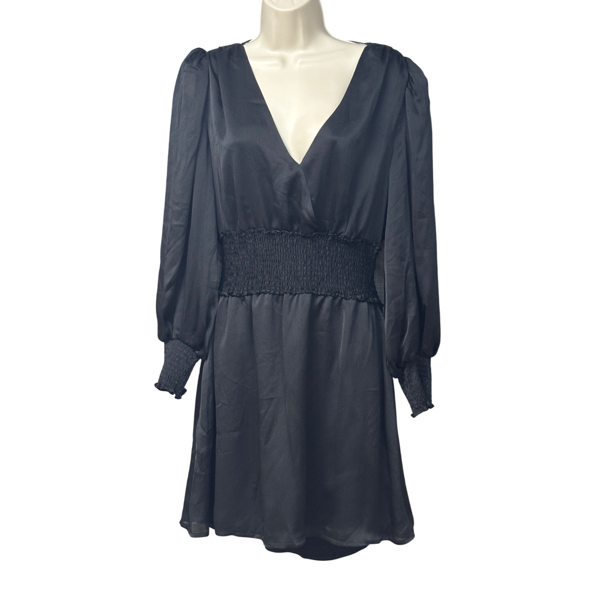 Other LEYDEN Womens Black SatinSmocked Cowl-Back Dress, Black, XL Size XL / US 12-14 / IT 48-50 - 5 Thumbnail