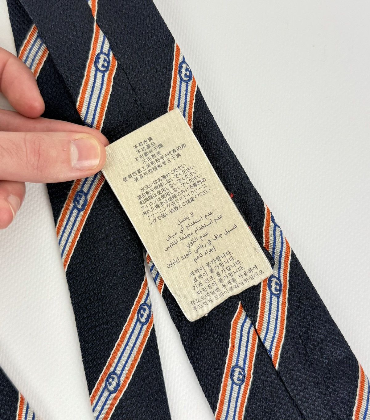 Gucci Gucci Luxury 100% silk Tie Blue Striped Logo Necktie for Men Size ONE SIZE - 11 Thumbnail