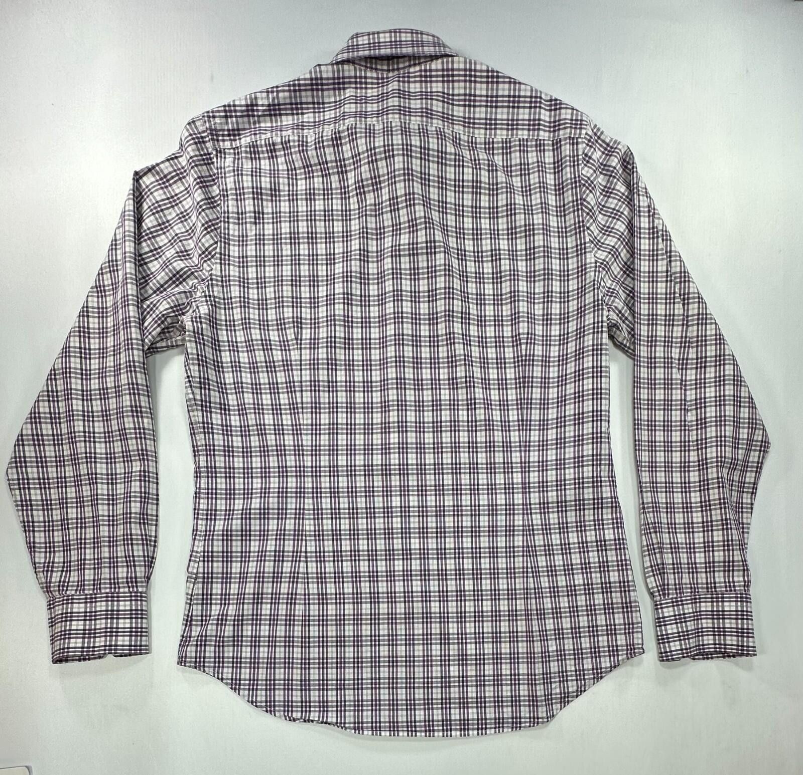 Express Express Fitted Striped/Check Button Up Purple Mens M 15-15.5 Size US M / EU 48-50 / 2 - 2 Thumbnail