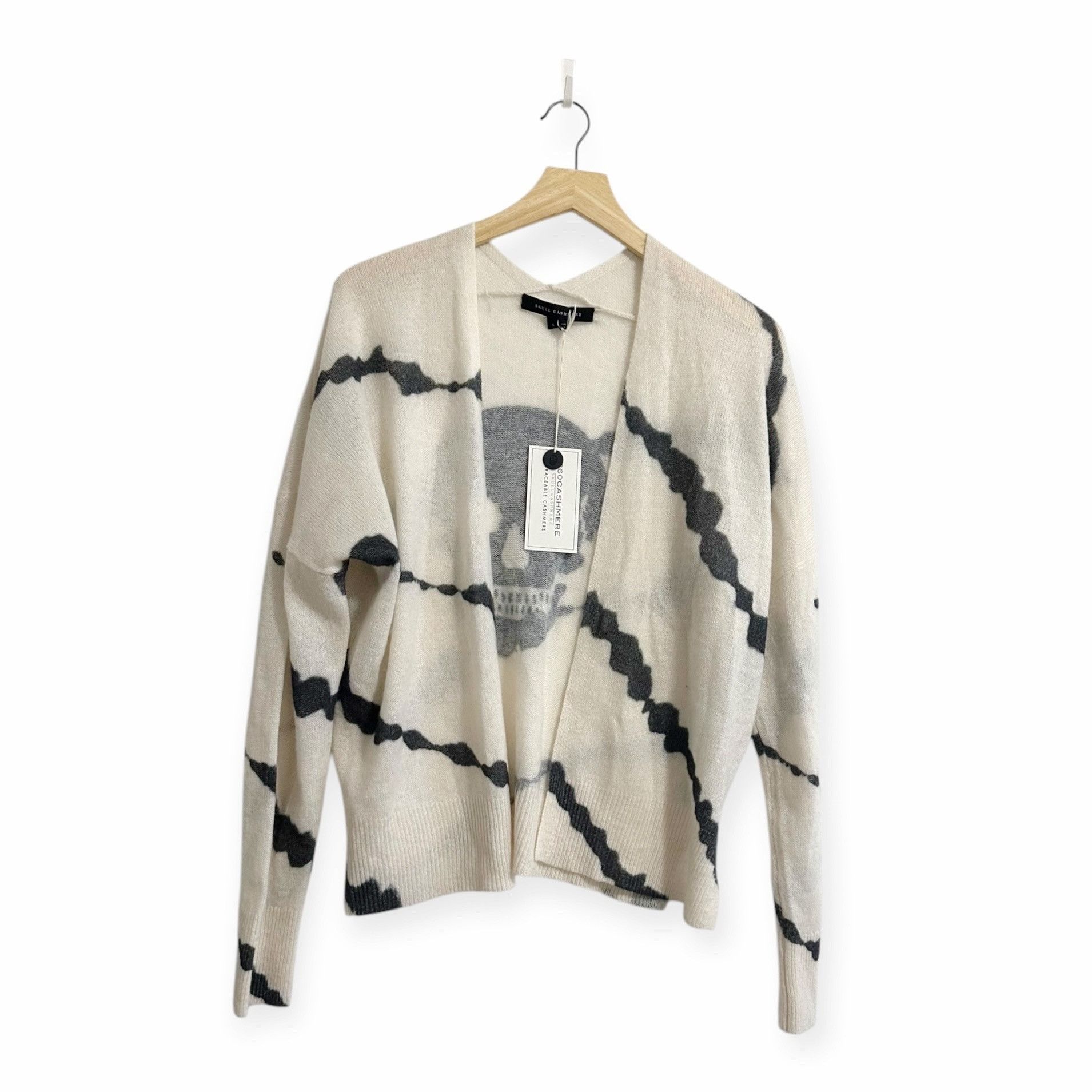360Cashmere 360 Cashmere Alexina Open Front Cardigan, White/ Charcoal, S Size S / US 4 / IT 40 - 1 Thumbnail