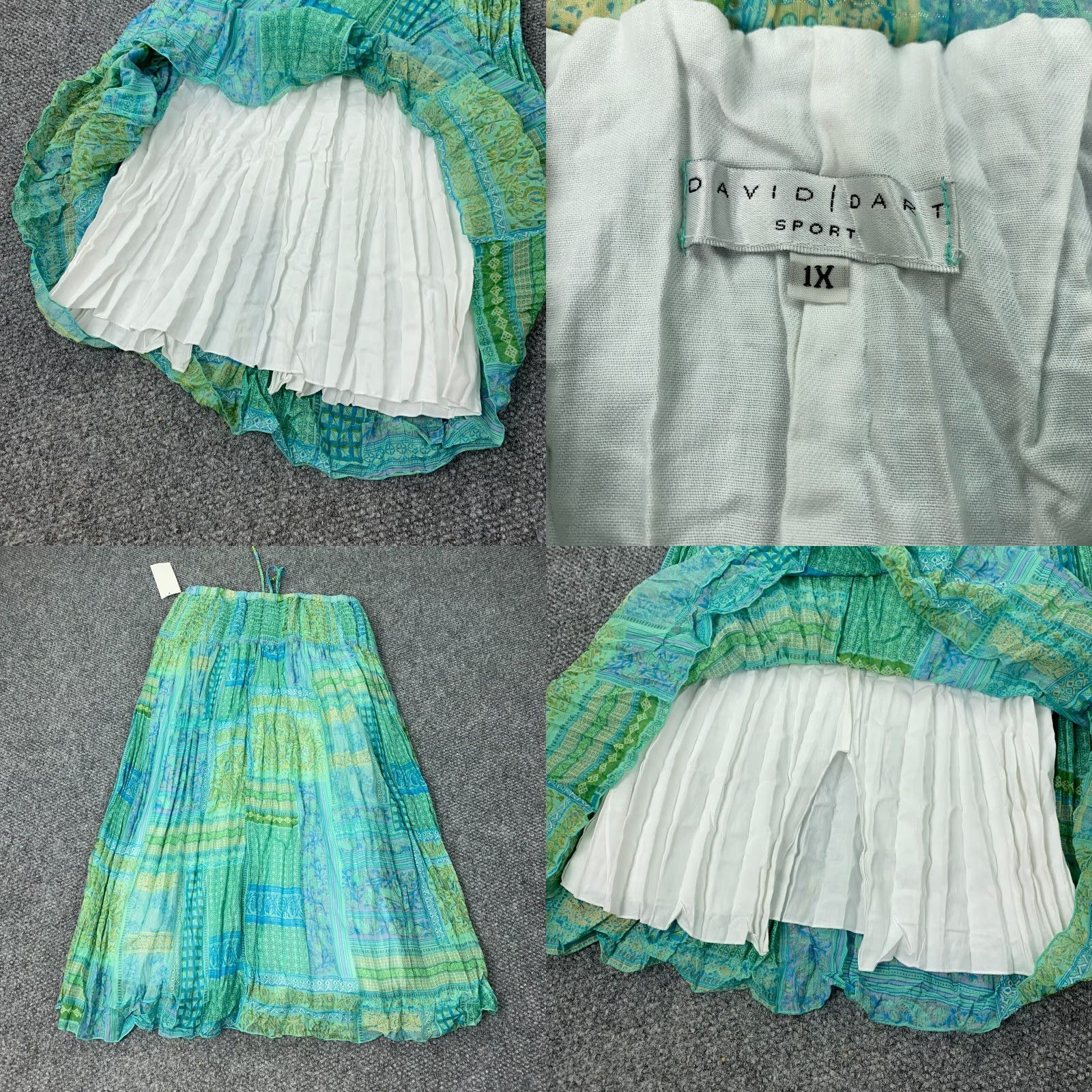 Vintage VINTAGE David Dart Women's Midi Skirt Bohemian A-Line Silk Cotton Lurex Blue 1X Size 40" / US 18 - 8 Thumbnail