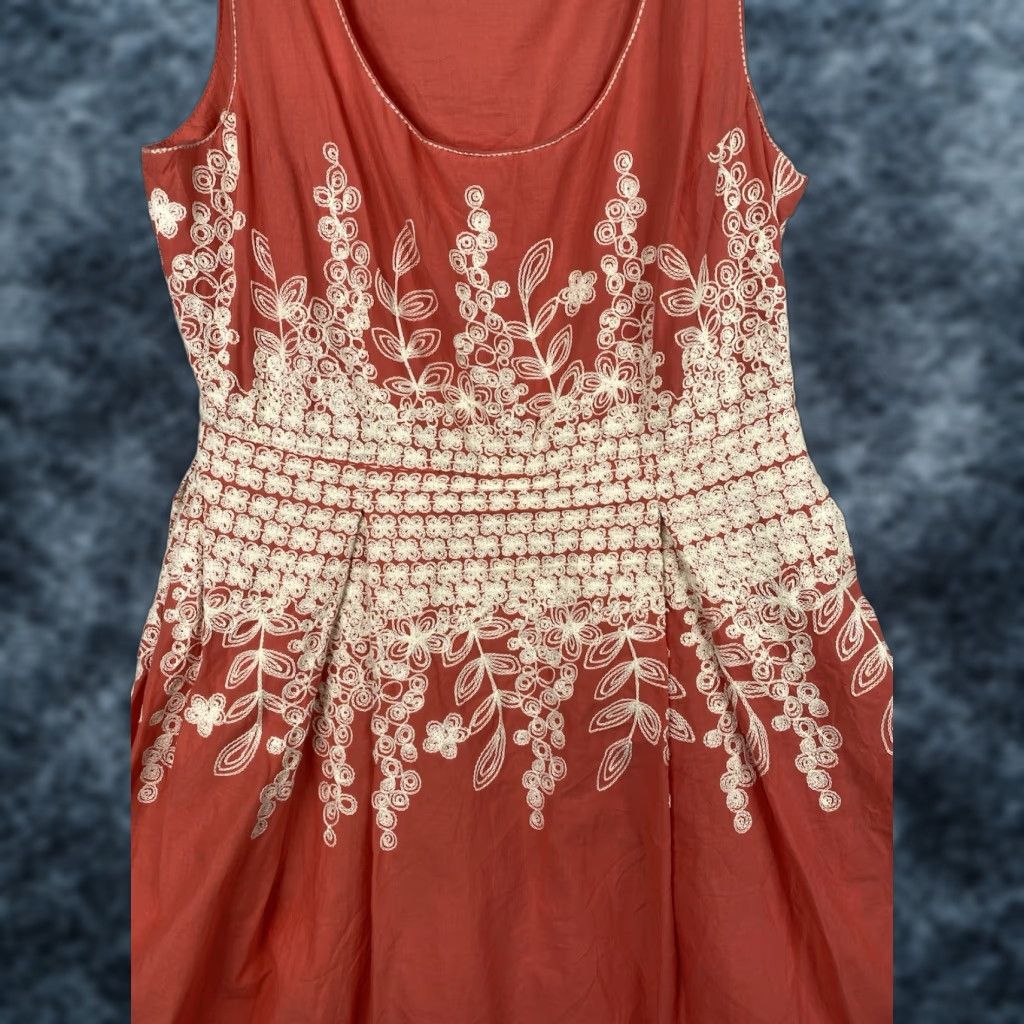 Vintage Sophie Max Dress Shirt Women S Coral Orange Embroidered Lined 100% Cotton Knee Length Scoop Neck A-Line Summer Size S / US 4 / IT 40 - 1 Thumbnail