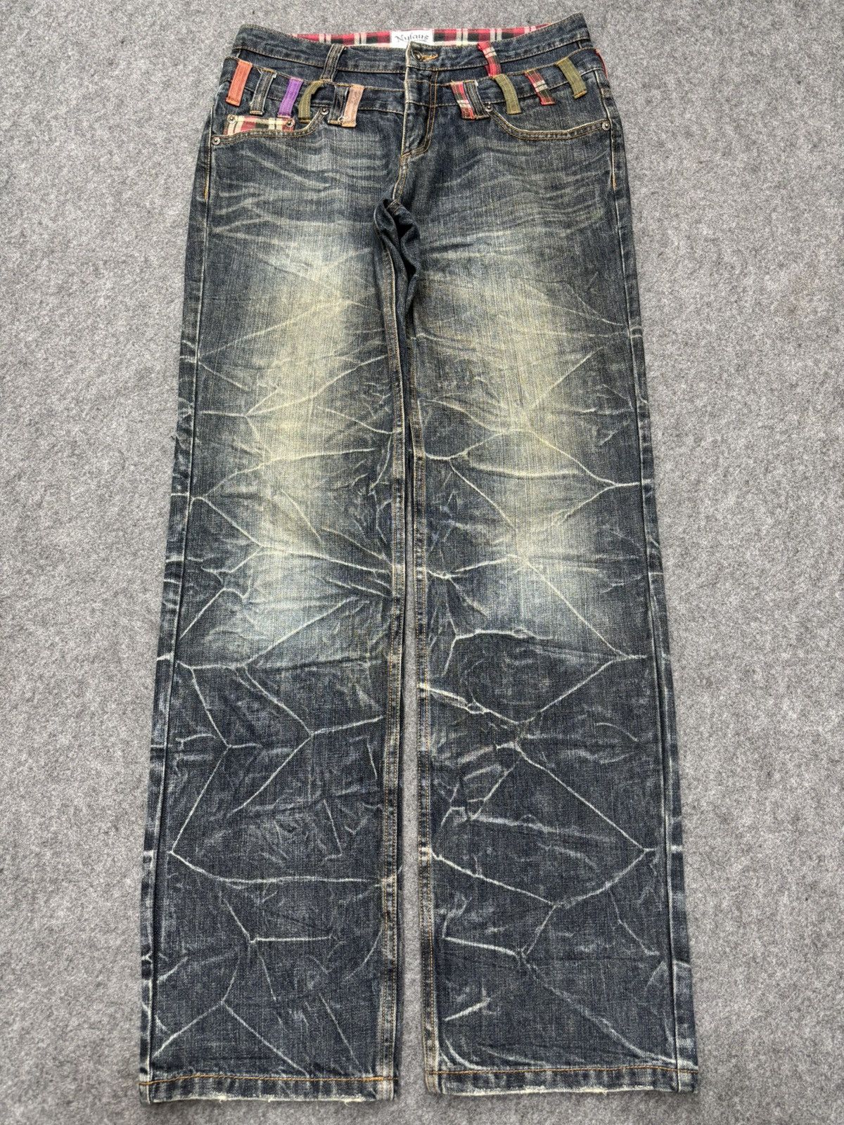 Japanese Brand 💥Double Waist💥Insane Nylaus Folding Fades Style Denim F657 Size US 33 - 22 Thumbnail