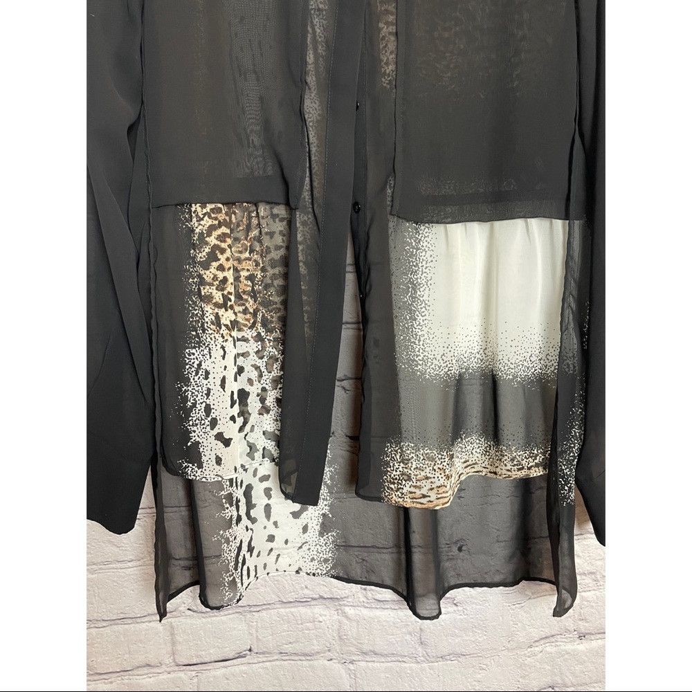 Kenneth Cole Kenneth Cole Black Colorblock Sheer Hi Low Shirt Blouse Siz Size L / US 10 / IT 46 - 7 Thumbnail