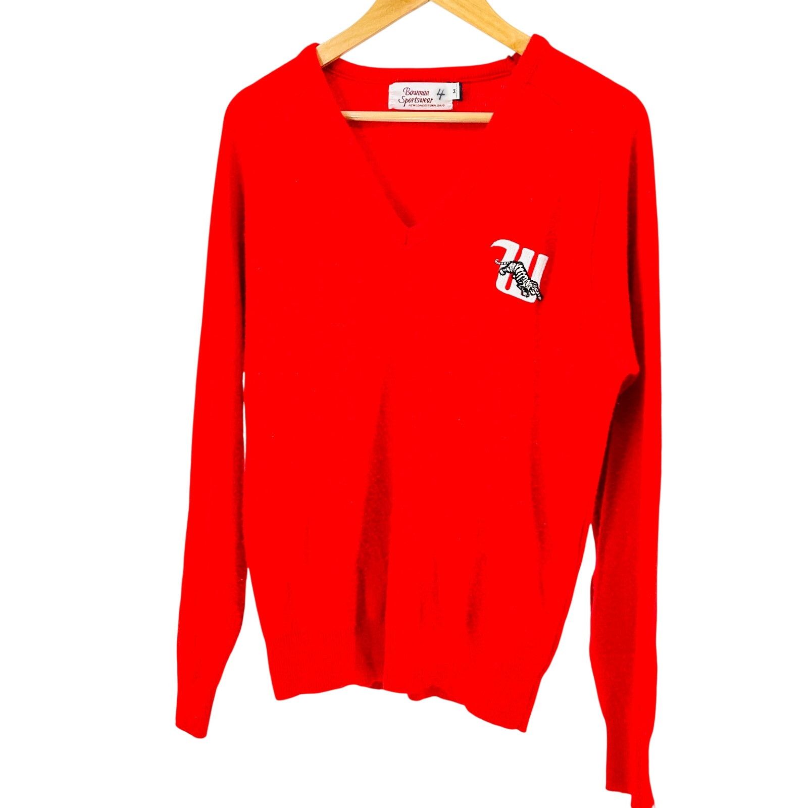 Vintage Vintage 70s Red Collegiate Tiger V-Neck Sweater Size US M / EU 48-50 / 2 - 1 Thumbnail