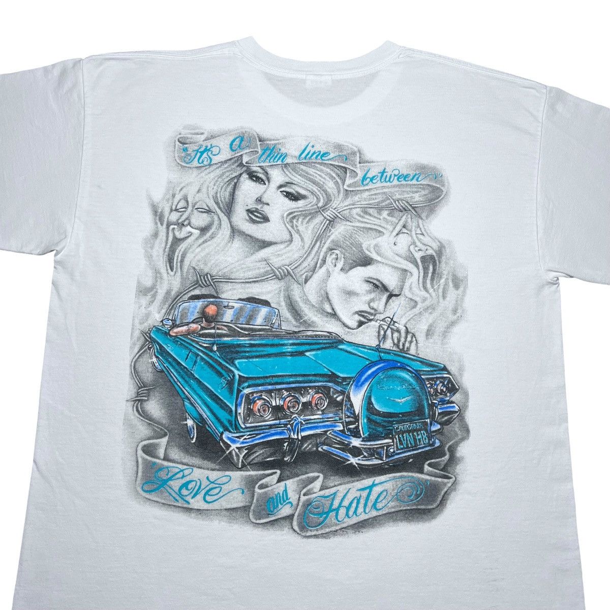 Other 90s Lowrider Thin Line Between Love And Hate Chicano T-Shirt Size US XL / EU 56 / 4 - 11 Thumbnail