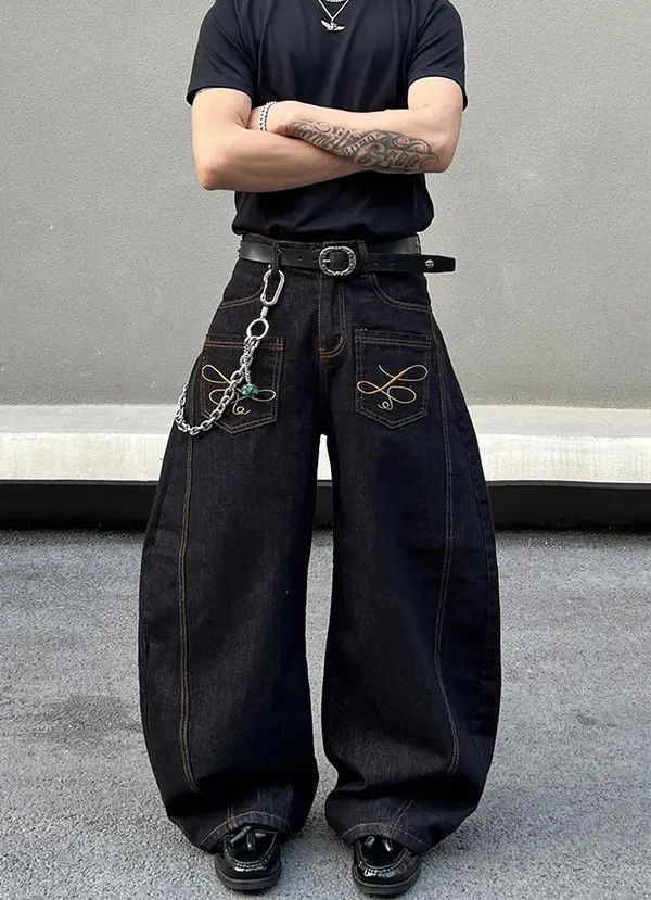 Jean VIBE Embroidered Baggy Wide Leg Jeans Size US 30 / EU 46 - 1 Thumbnail