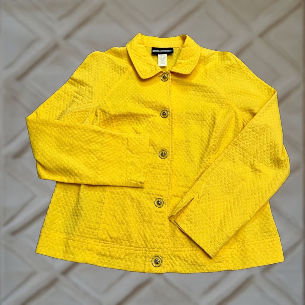 Vintage Requirements Jacket Womens 1X Plus Yellow Button Up Solid Short Sleeve Blazer Wool Blend All Seasons Casual Workwear Designer Classic Shirt Size XL / US 12-14 / IT 48-50 - 1 Thumbnail