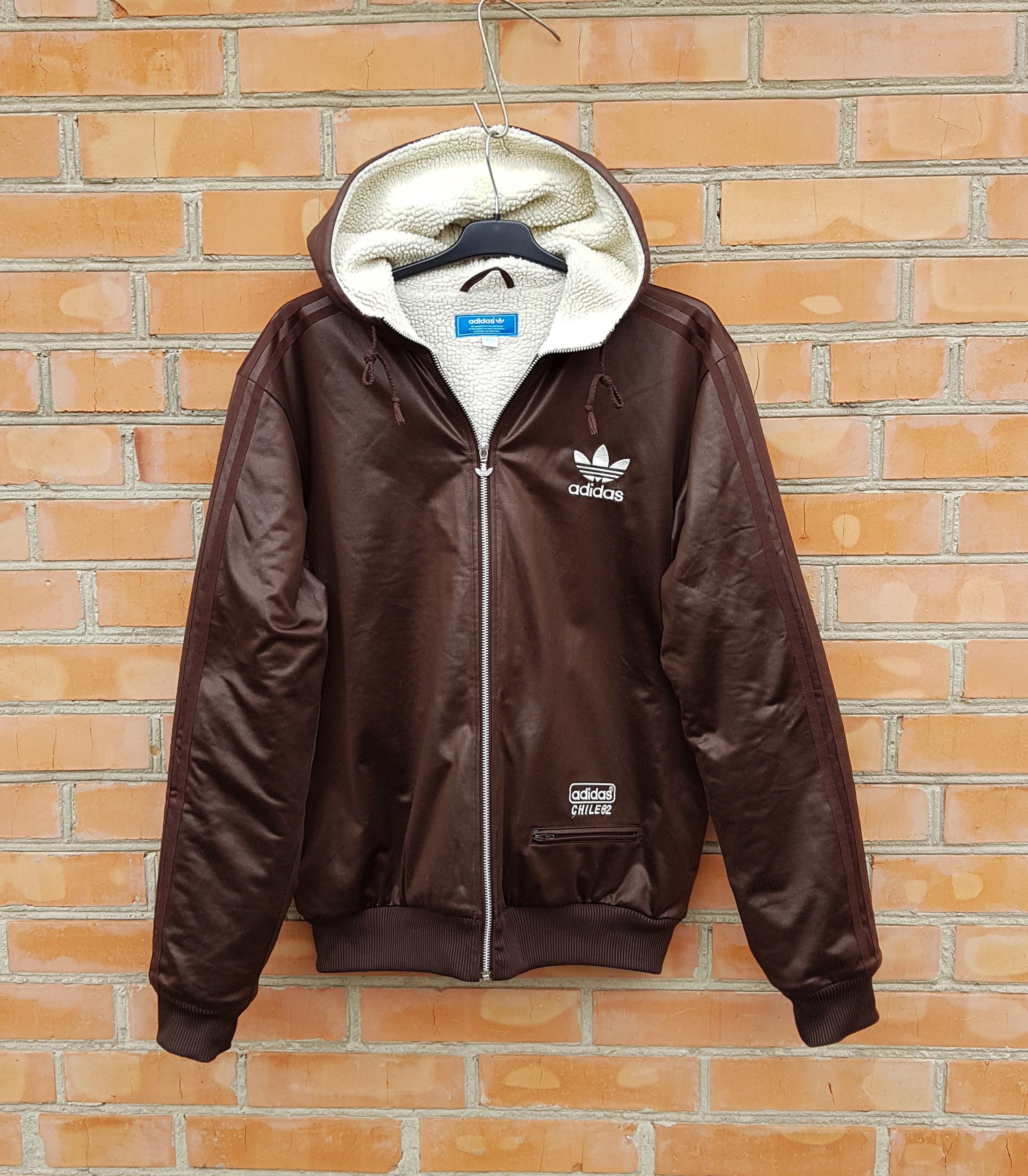 Adidas Chile 62 Sherpa Shiny Hoodie Track Jacket sz L