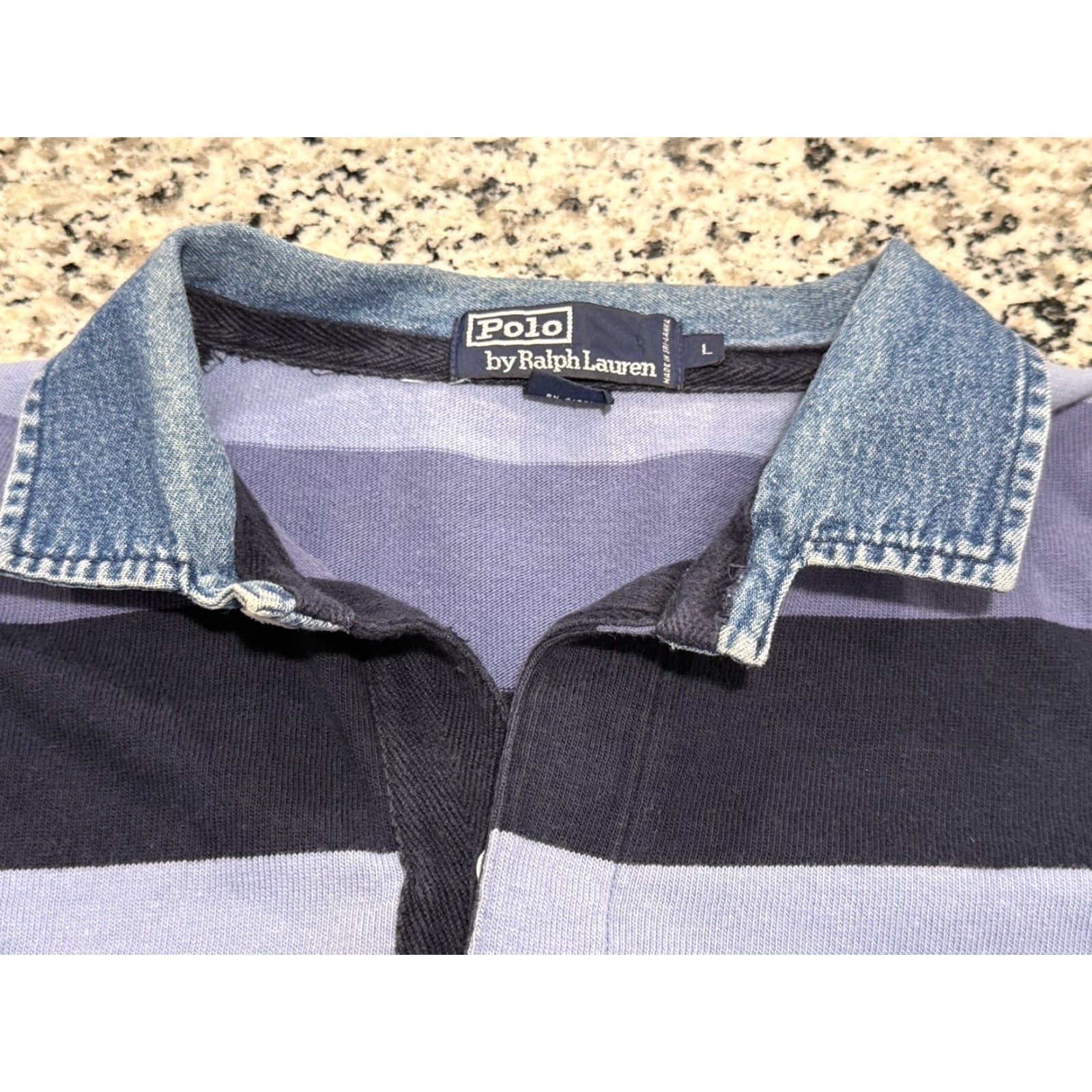 Polo Ralph Lauren VINTAGE Polo Ralph Lauren Rugby Shirt Denim Collar Striped Large Men L Blue 90s Preppy Logo Embroidered Clothing Size US L / EU 52-54 / 3 - 5 Thumbnail