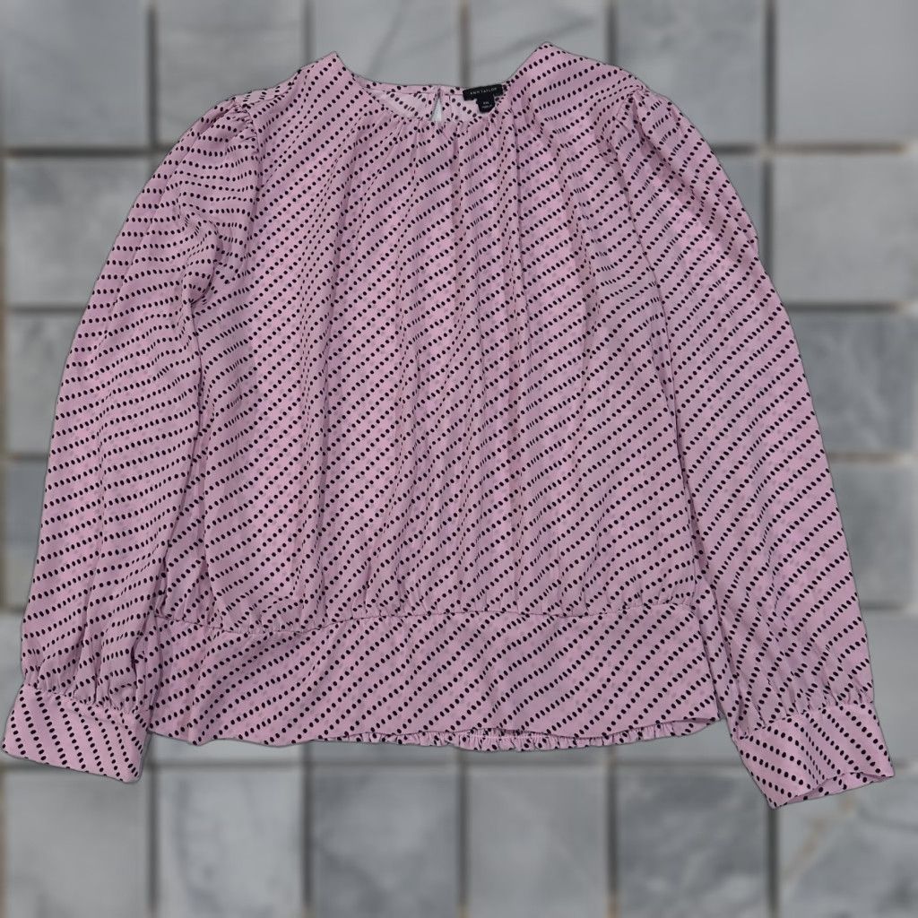 Ann Taylor Ann Taylor Blouse Womens 2XL Pink Polka Dot Long Sleeve Office Casual Coquette Blouse Size XXL / US 16-18 / IT 52-54 - 1 Thumbnail