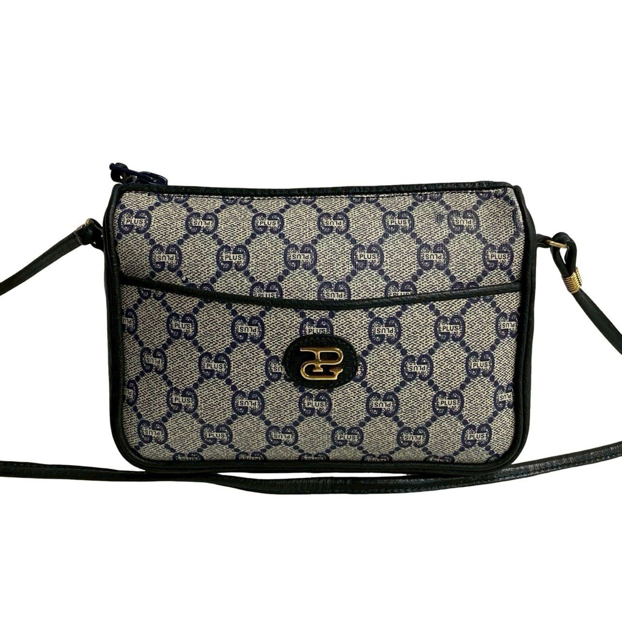 GUCCI Old Gucci Vintage Plus Logo Hardware Leather Shoulder Bag